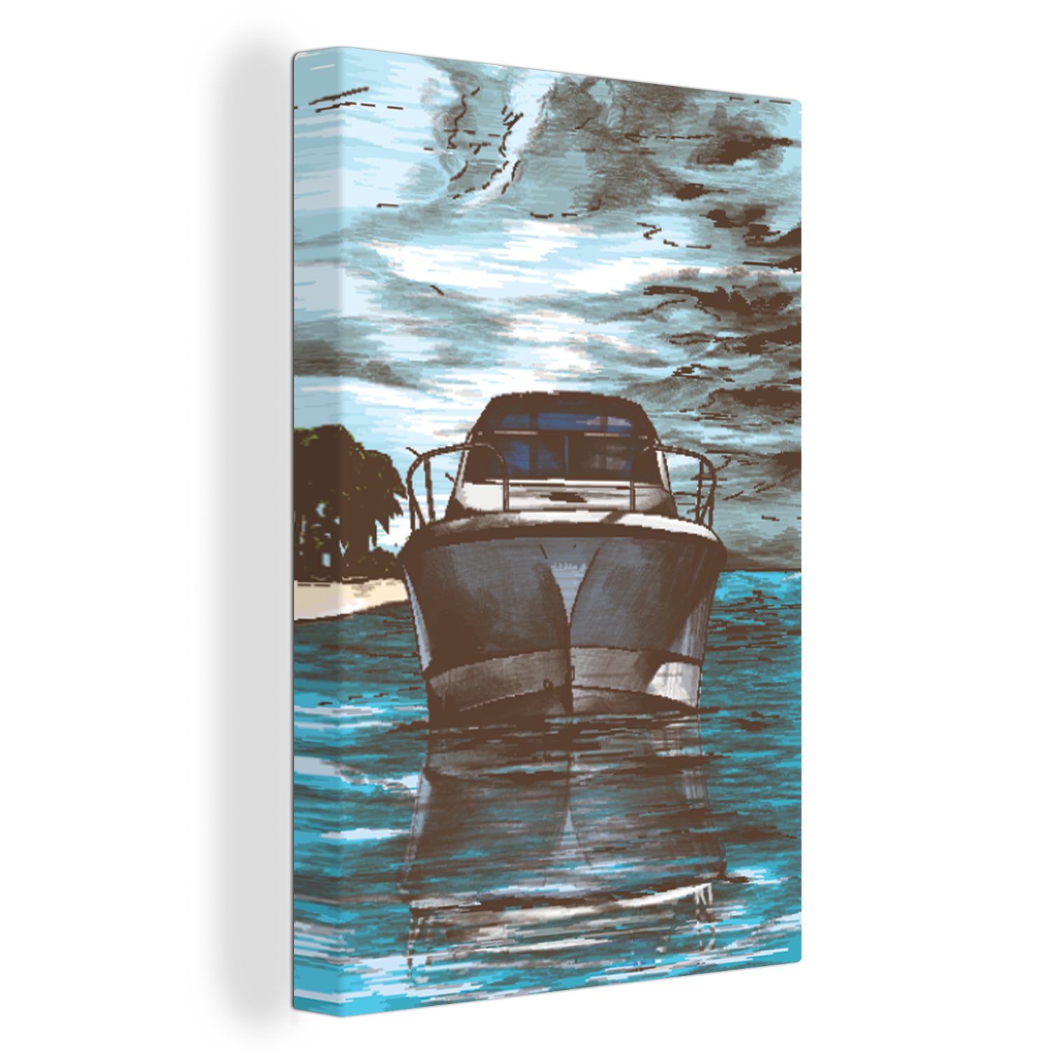 - Boot bespannt Luft, - OneMillionCanvasses® St), inkl. Meer 20x30 Gemälde, Leinwandbild (1 Leinwandbild Zackenaufhänger, fertig cm