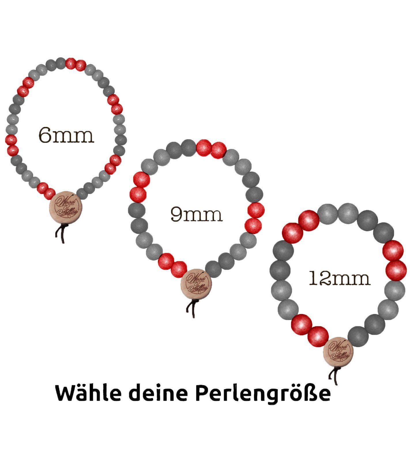 WOOD FELLAS Armband WOOD FELLAS Armband mit Holz-Perlen schöner Arm-Schmuck Deluxe Pearl Bracelet Holzanhänger Grau/Rot