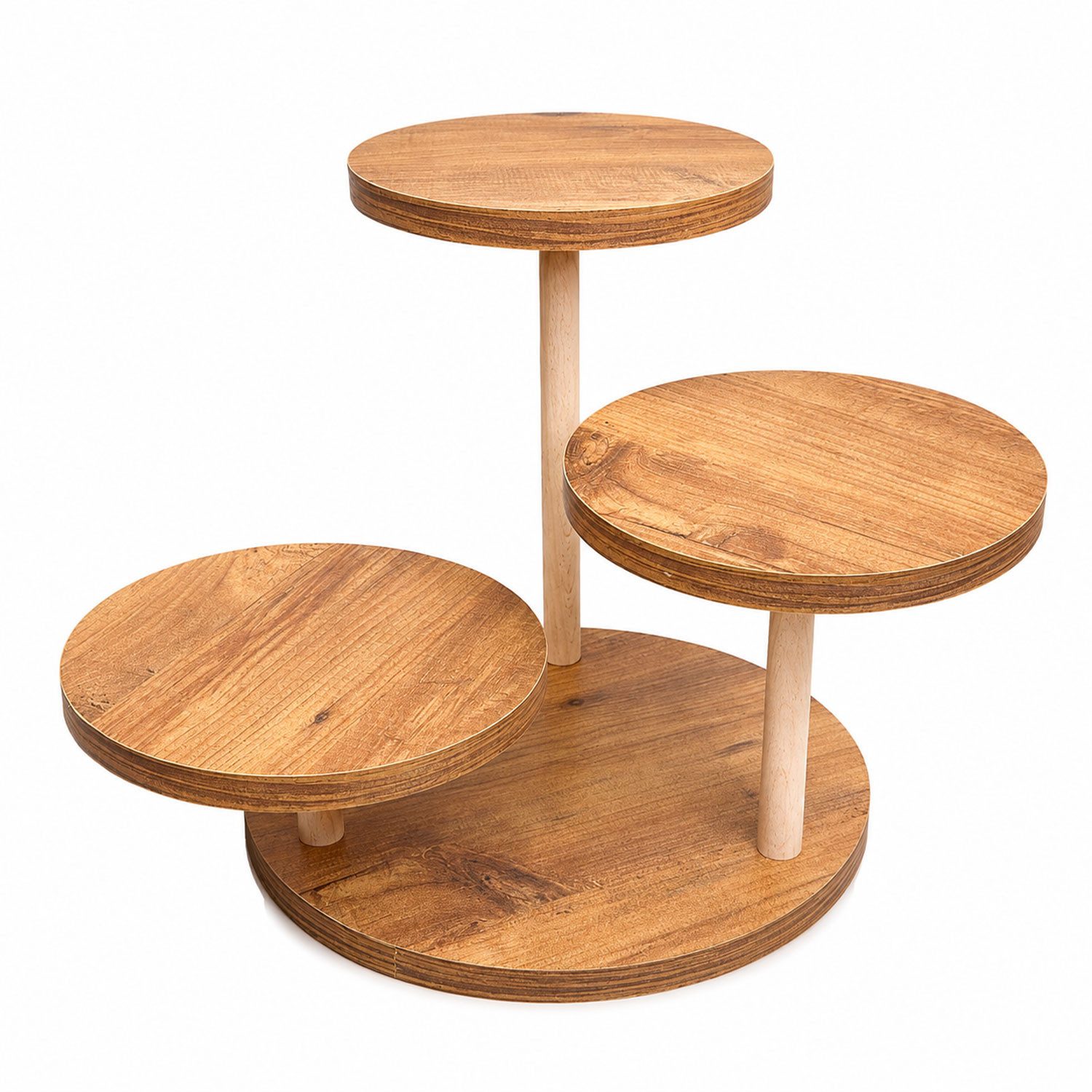 Jungengel Blumenständer 3-in-1 Standregal Blumenregal Tortenständer Servieretagere Cupcake (Einzelartikel, 3 Ebenen mit Holzsäulen und werkzeuglosem Drehsystem), 3-in-1 Etagere als Servierständer, Dekoregal und Pflanzenständer