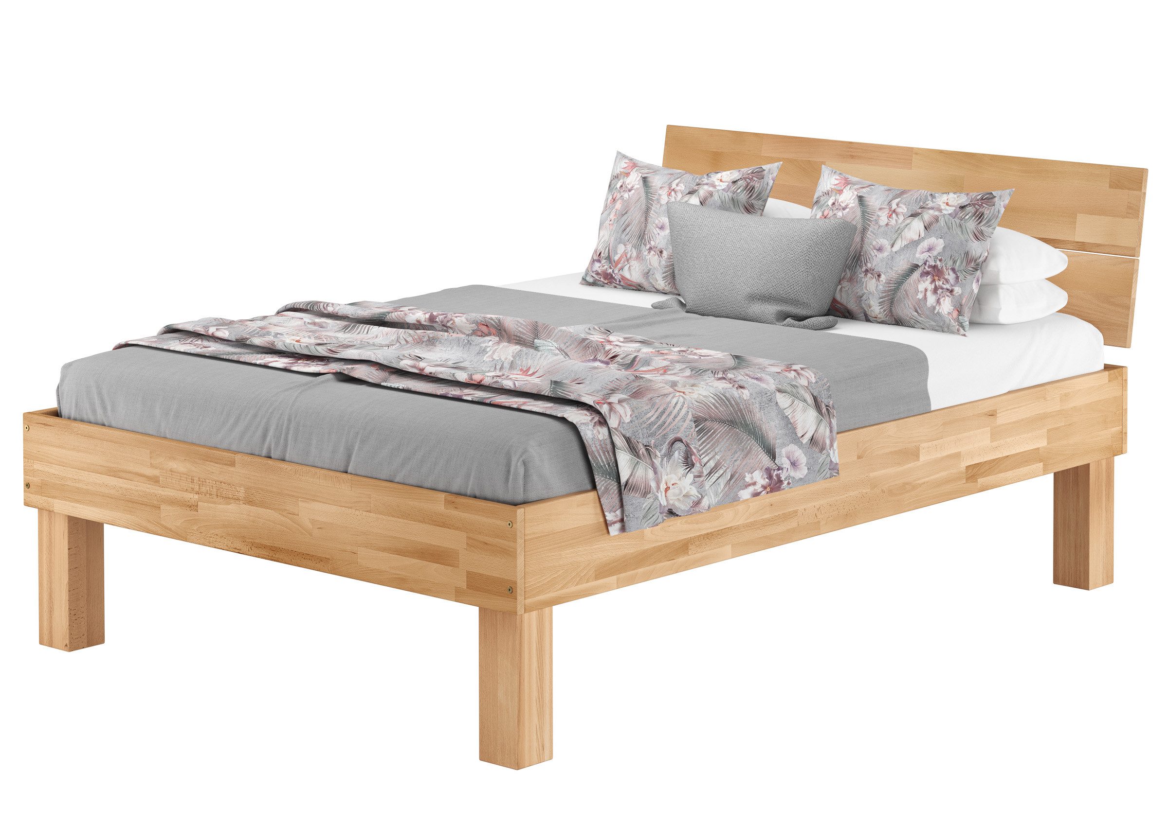 ERST-HOLZ Massivholzbett Hohes Seniorenbett 140 x 220 cm Buche Massiv Doppelbett in Überlänge, Buche farblos lackiert