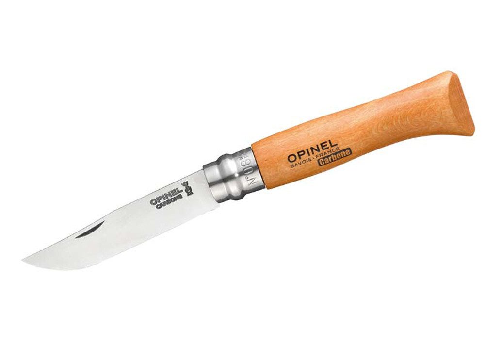 Opinel Taschenmesser Vielseitig einsetzbar für Camping, BBQ, Küche, (Opinel Messer No 08, Buche, Carbon, Virobloc), Opinel Messer aus hochlegiertem Kohlenstoffstahl