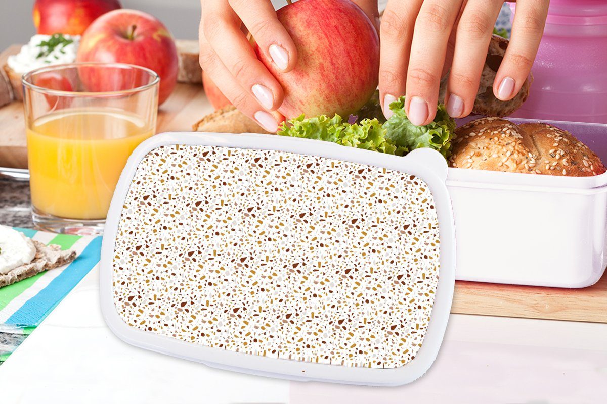 MuchoWow Lunchbox Terazzo Mädchen für und für Textur weiß Erwachsene, Kinder - Brotdose, Jungs Brotbox - Kunststoff, und (2-tlg), Muster