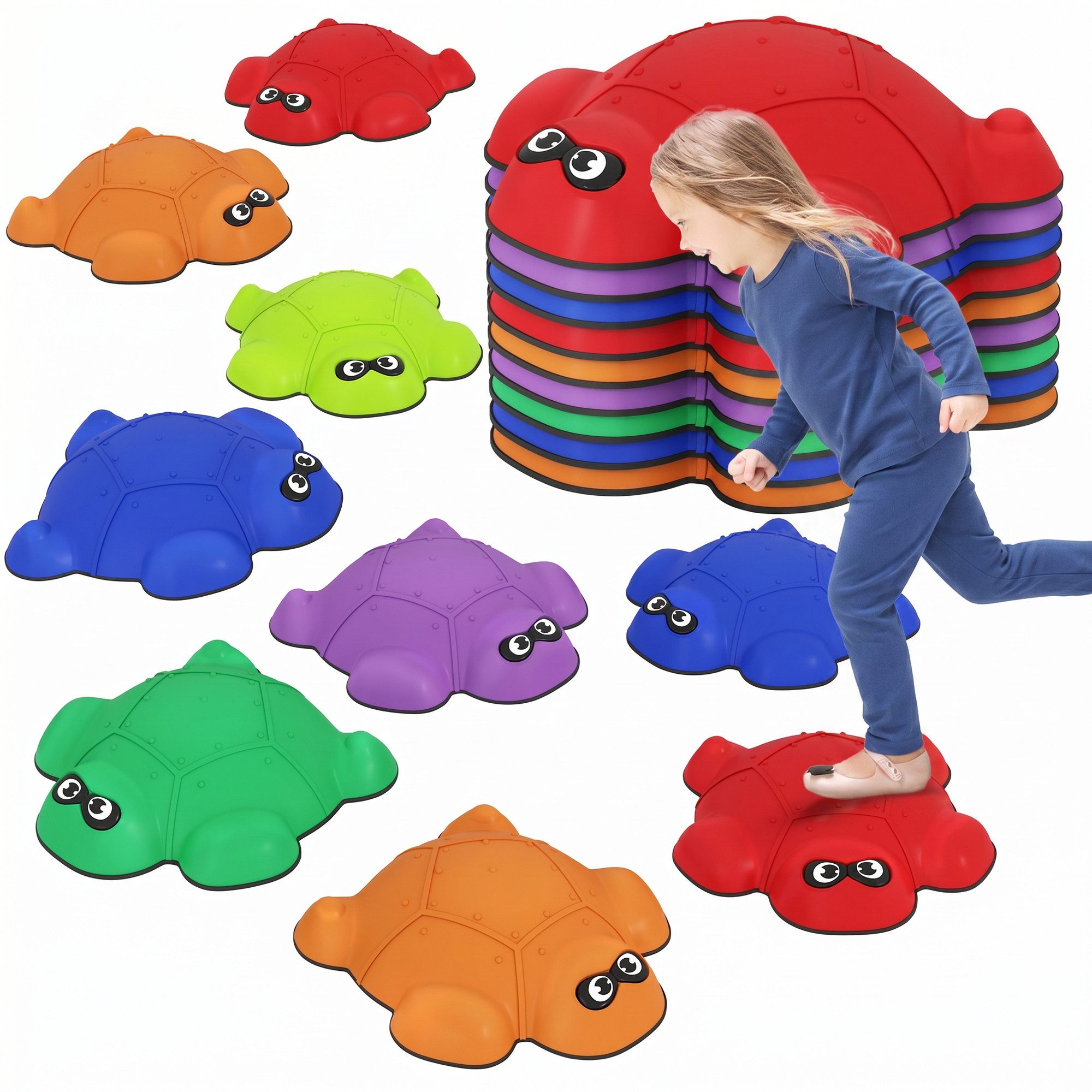 AIYAPLAY Stapelspielzeug Balanciersteine für Kinder Rutschfeste Balance Steine, (Trittsteine ​​in Schildkrötenform, 9-tlg), Flusssteine bis 80 kg Belastbar