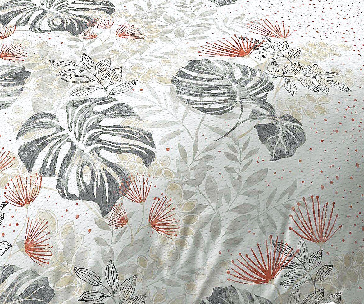 JACK Bettwäsche 135x200cm / 155x220cm Fensterblatt Kaeppel, Seersucker, 2 teilig, Grau Weiß Sand Blätter Blüten