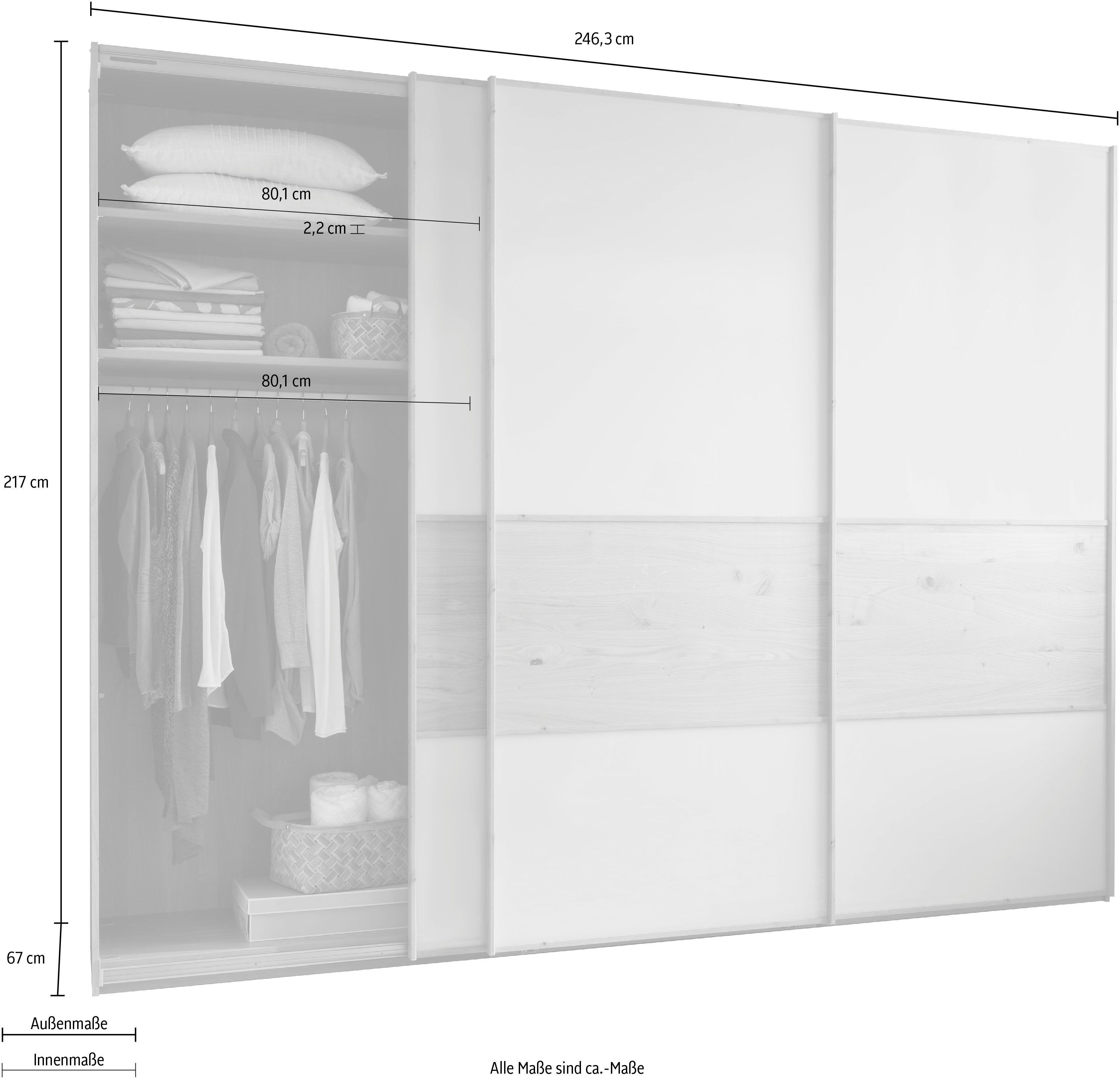 WIEMANN Schwebetürenschrank Bari mit Glasfront und Massivholz-Absetzungen