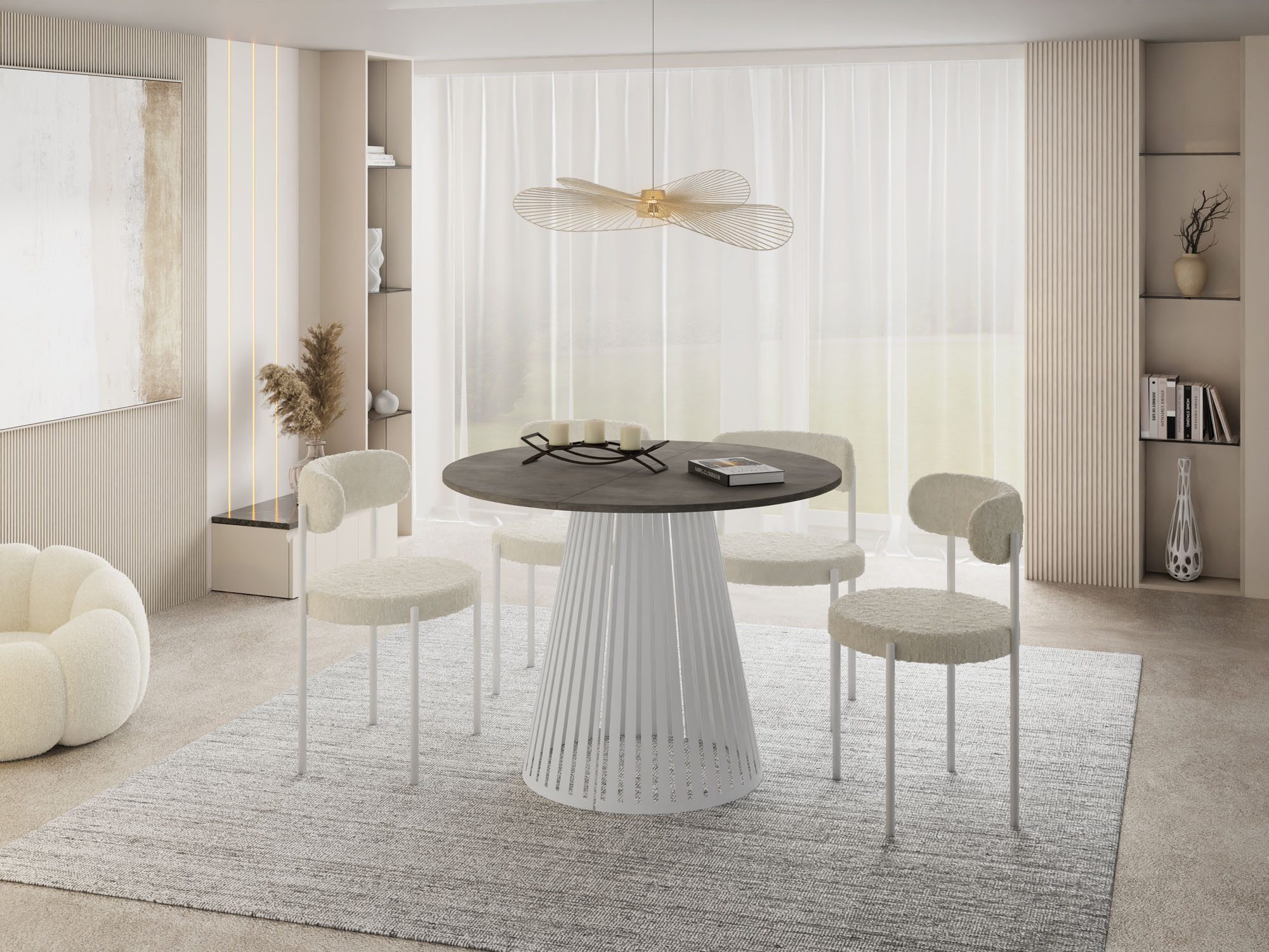 WFL GROUP Esstisch Naro White ausziehbar rund modern mit weißen Metallbeinen (MADE IN EU, erhältlich in 2 Größen – 100/120 cm, ausziehbar auf 180/200 cm), platzsparender Tisch für kleine Küche, Esszimmer oder Wohnzimmer