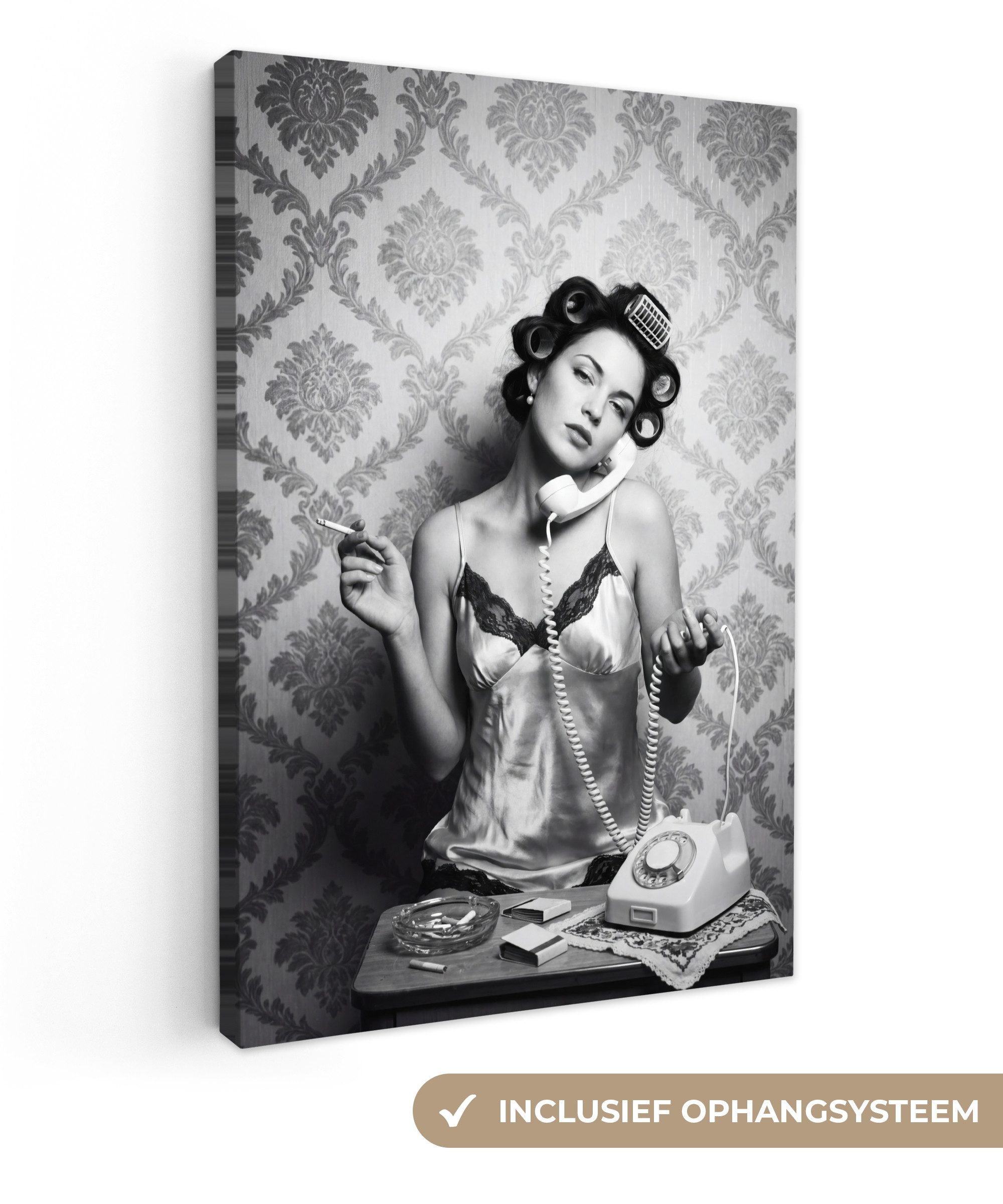 OneMillionCanvasses® Leinwandbild Chic - Frau - Schwarz - Weiß, Fotodruck (1 St), Leinwand Canvas Wandbild, Wanddekoration 20x30 cm