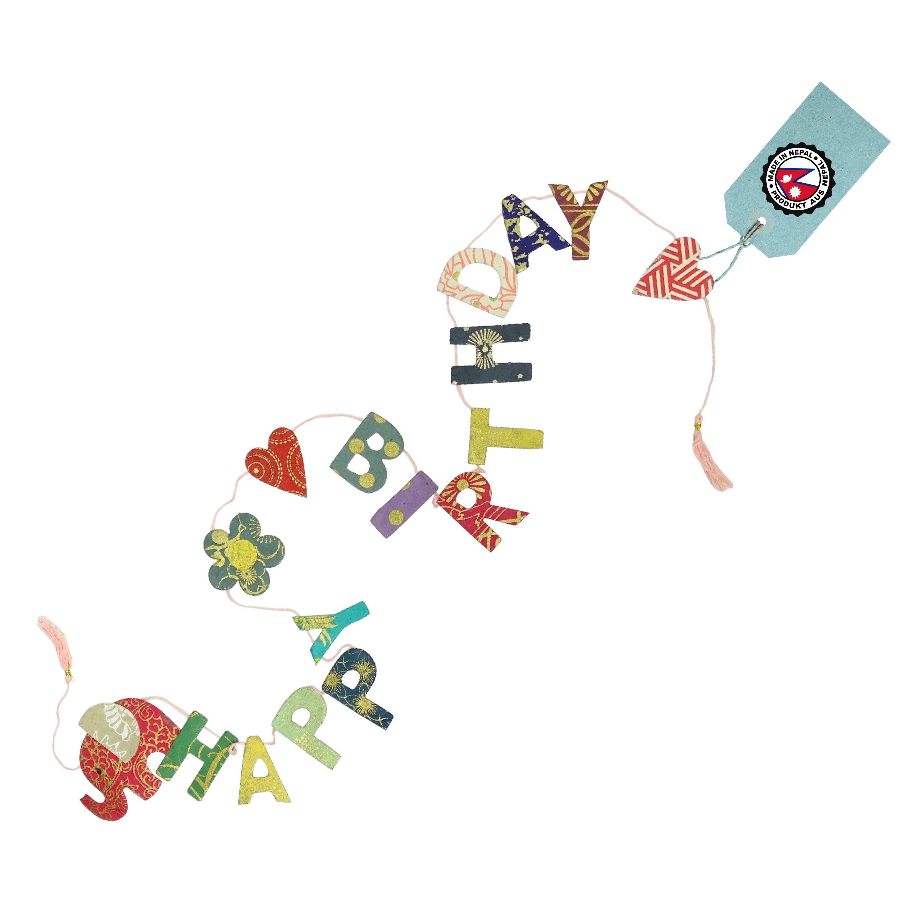 Logbuch-Verlag Dekohänger Mini Girlande Happy Birthday mit Elefant aus Naturpapier 100 cm