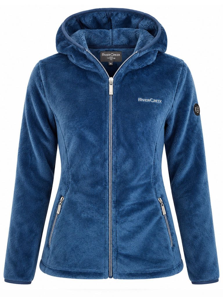 Rivercreek Fleecejacke Damen Coralfleece-Jacke mit Kapuze - Kapuzenjacke Fleecejacke Logo-Stickerei, Reißverschluss-Taschen, Piping an Ärmeln und Kapuze