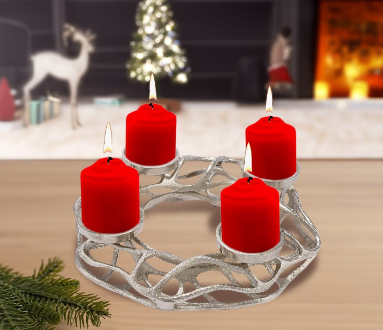 Spetebo Adventsleuchter Alu Adventskranz für 4 Stumpenkerzen - 28 cm (Stück, 1 St., Advents Kerzenhalter), Design Kerzenkranz aus Metall