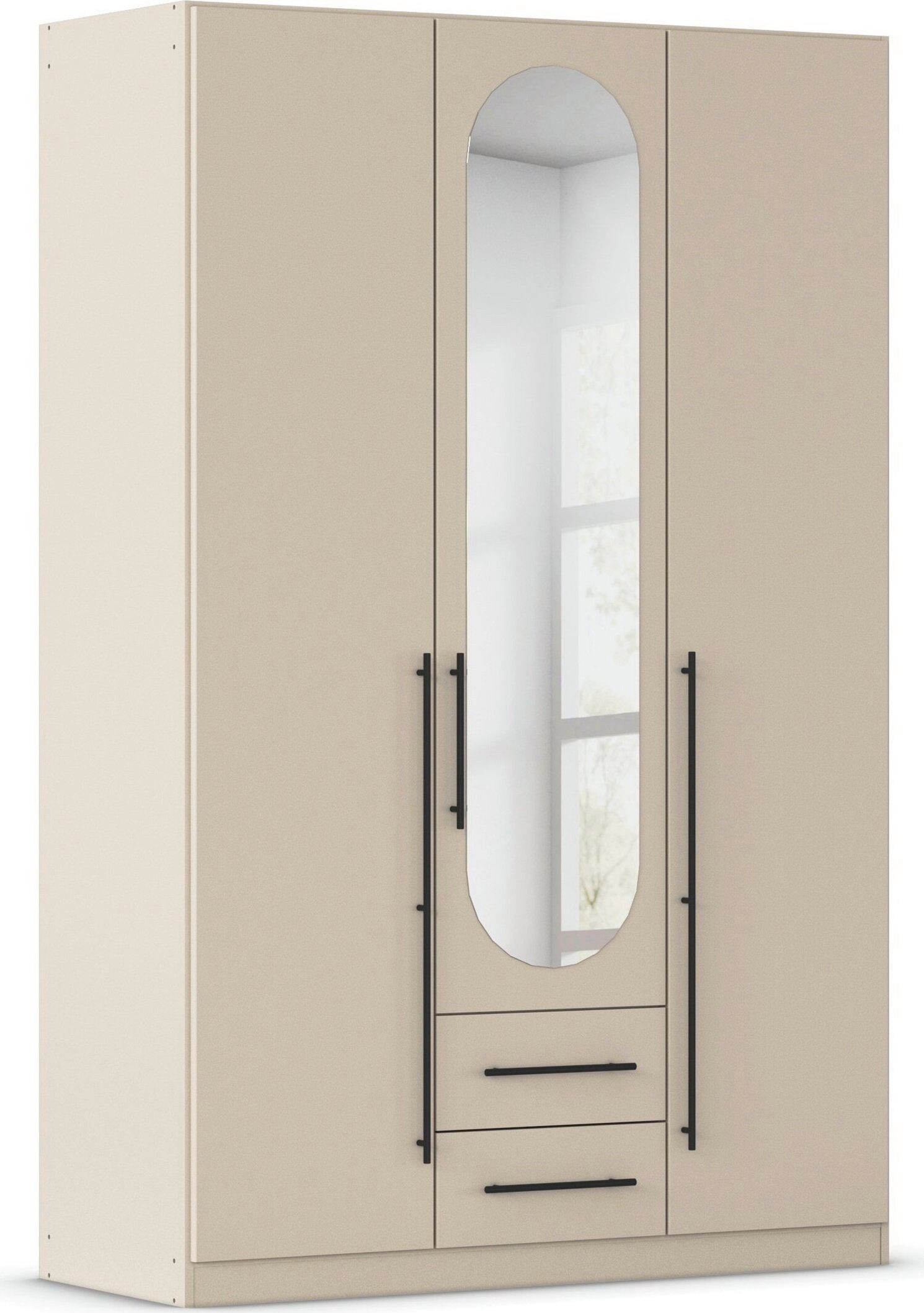 OTTO home Kleiderschrank Schlafzimmer Schrank Garderobe RONDO Breiten 136/181/226/271 cm (3 verschiedene Ausstattungen BASIC/CLASSIC/PREMIUM (inkl. SOFT-CLOSE) elegante ovale Spiegelelemente Metallgriffe in Schwarz MADE IN GERMANY