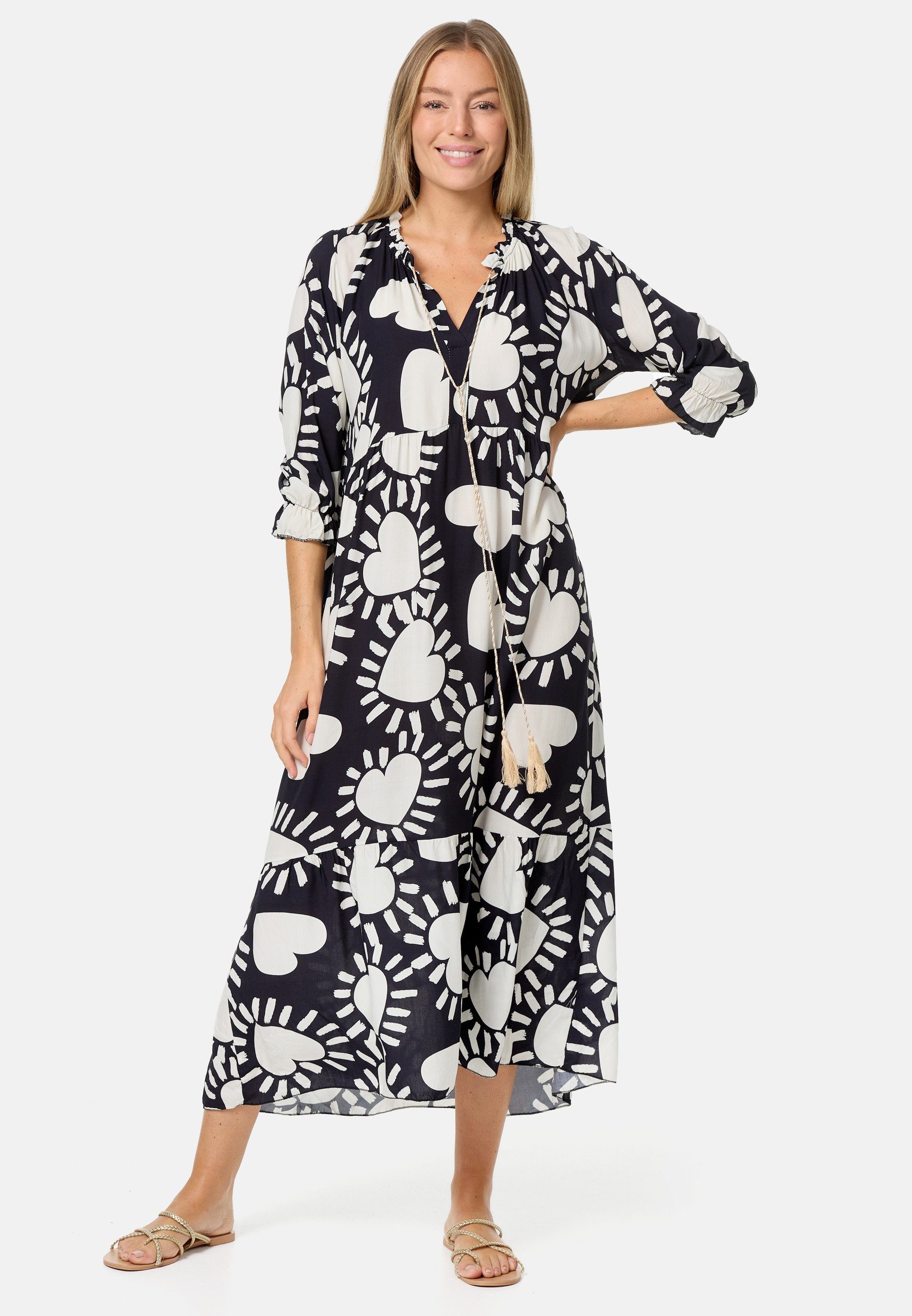 Rayshyne Maxikleid PM-32 (Sommerkleid Jersey Strandkleid mit Muster in Einheitsgröße)
