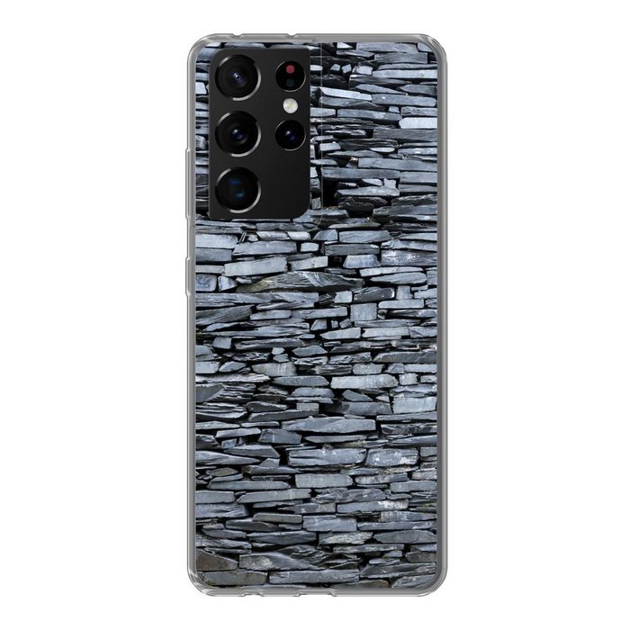 MuchoWow Handyhülle Grau gefärbte Steinmauer Phone Case Handyhülle Samsung Galaxy S21 Ultra Silikon Schutzhülle
