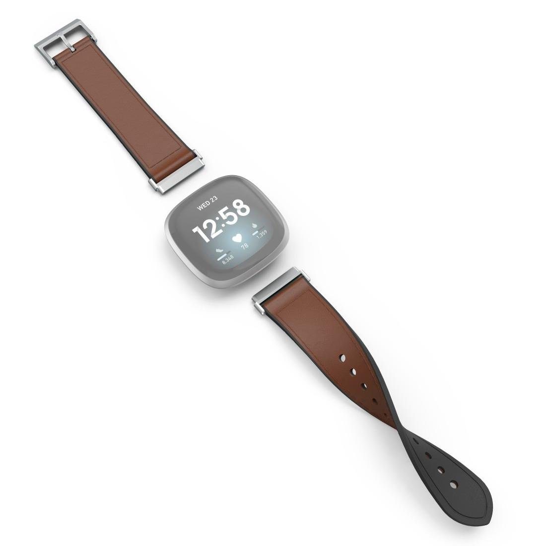 Smartwatch-Armband für Sense, Ersatzarmband 21cm Versa braun 3, 22mm, Silikon, Hama und Leder Fitbit