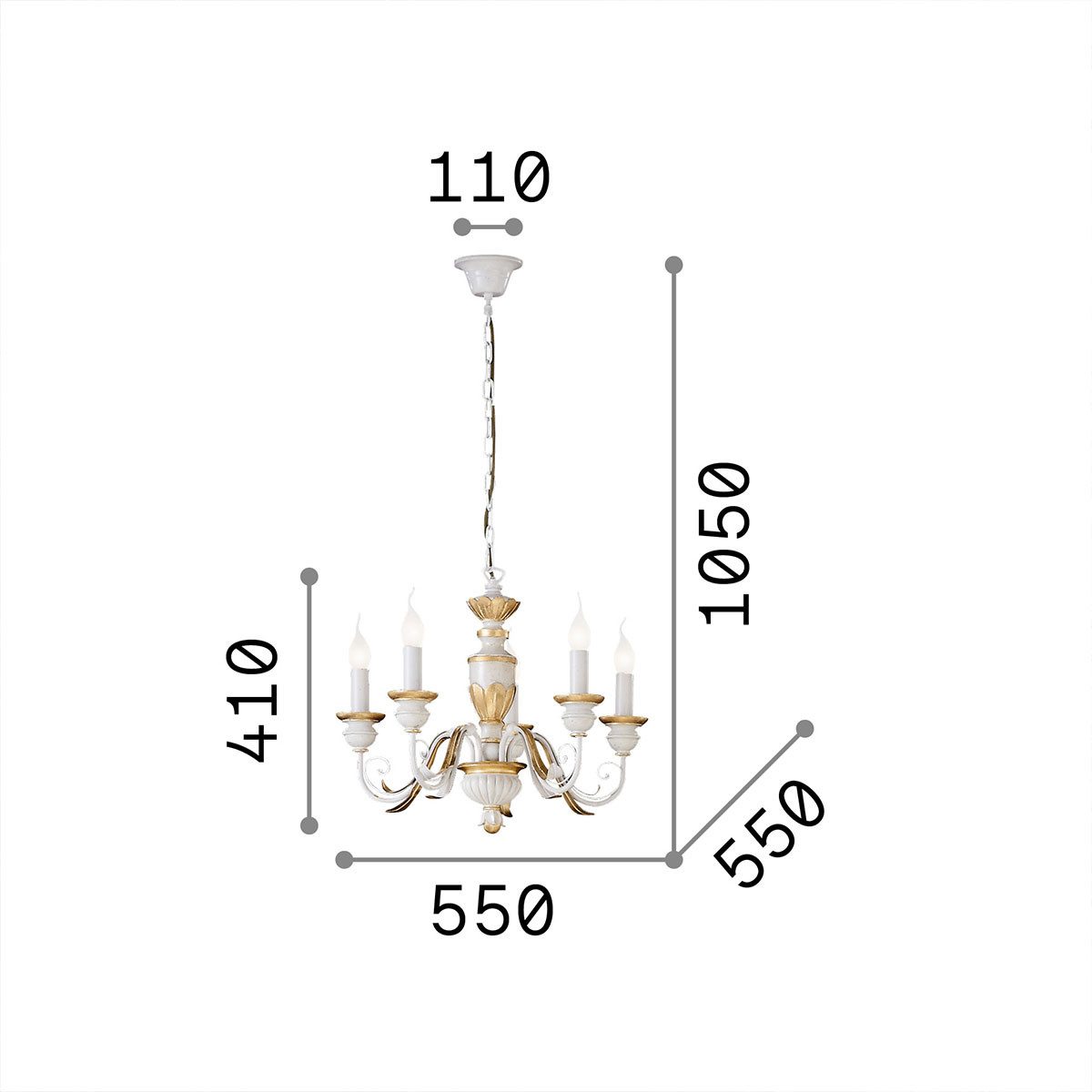 Ideal Lux Kronleuchter Ideal Lux Firenze SP5 Kronleuchter 5-flammig, Weiß, Ø: 55 cm, LED wechselbar