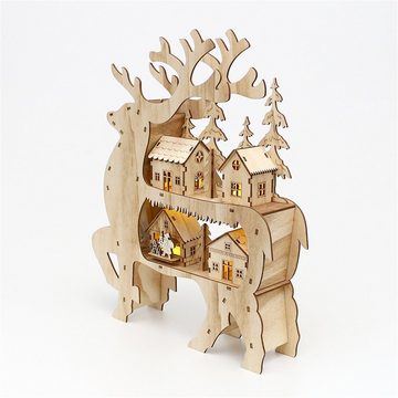 SIGRO Weihnachtsfigur Holz Weihnachtsfigur Rentier mit Winterlandschaft (Stück, 1 St., 1 Weihnachtsfigur)