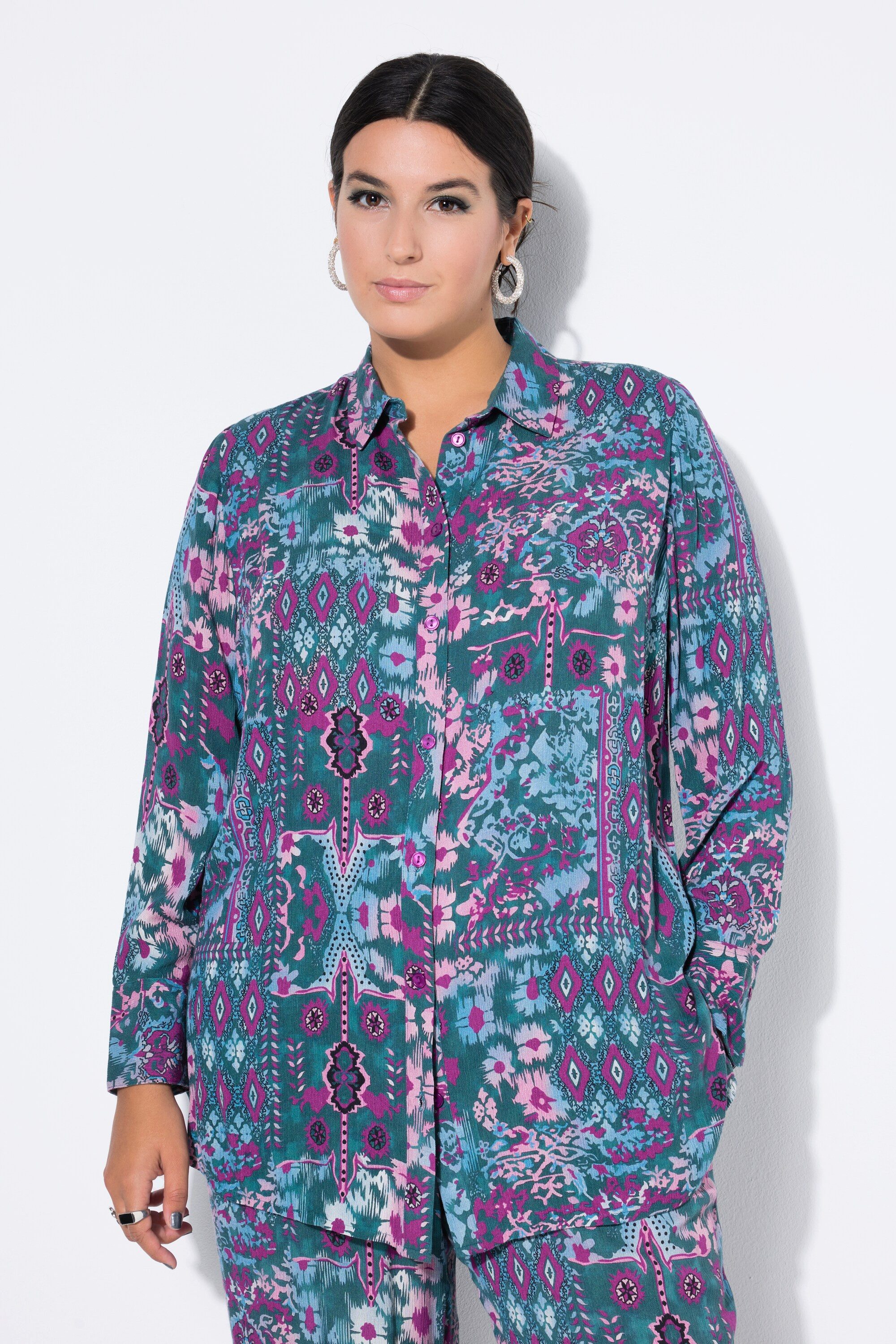 Studio Untold Hemdbluse Hemdbluse Straight Shape Flower-Print Strukturware günstig online kaufen