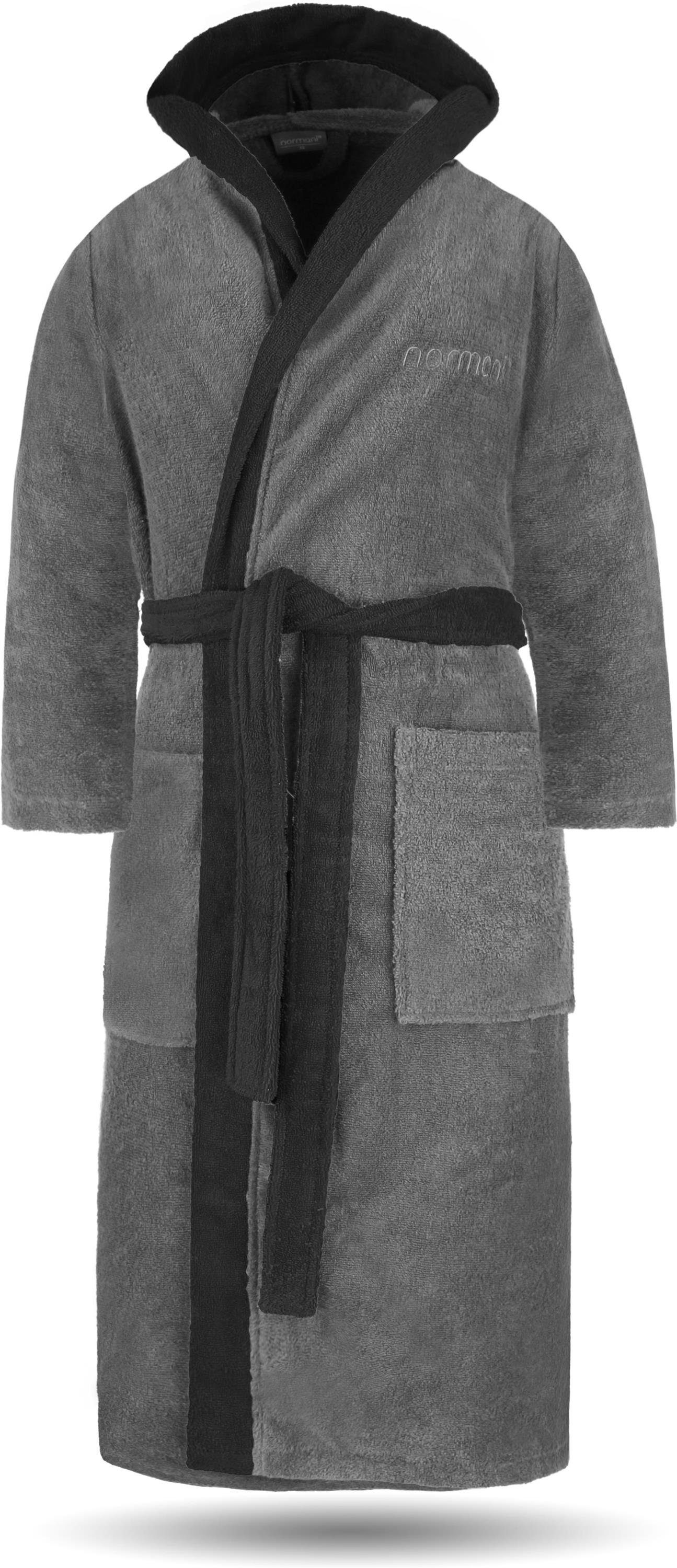 Kapuze mit Izmit, Bademantel Baumwoll Saunamantel und aus Baumwolle Grau/Schwarz Baumwolle, Kapuze, Damen 100 Bindegürtel, Herren Unisex Bademantel % für normani