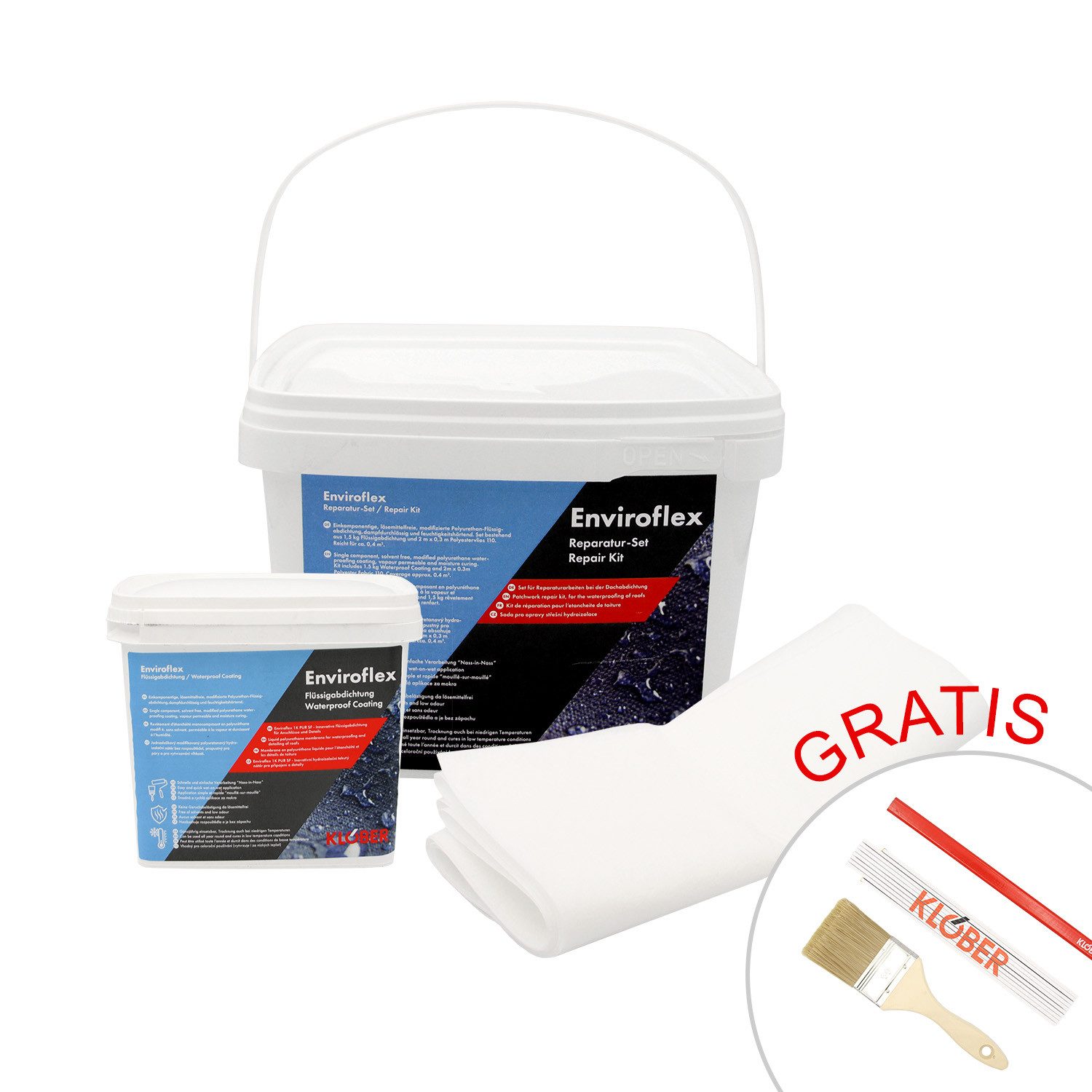 Klöber Reparaturvlies Flüssigdichtung Reparatur-Set 1,5kg Enviroflex, (1-St)