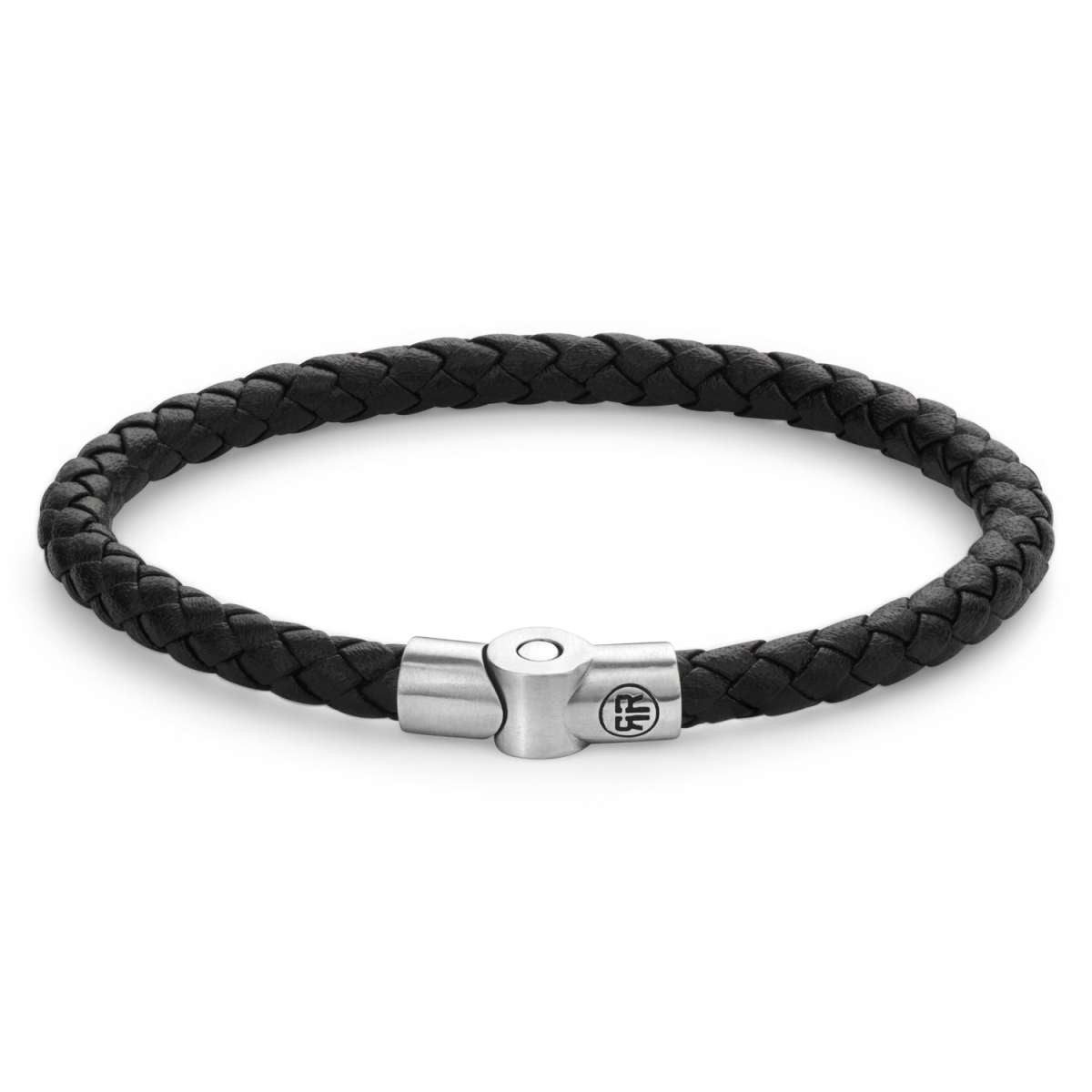 Rebel & Rose Edelstahlarmband RR-M0040-S, für Herren-Lederarmband Full Metal Single Round Black