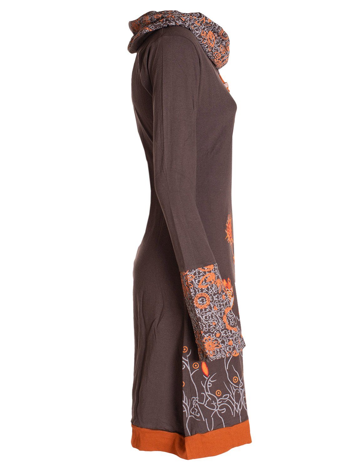 Vishes Jerseykleid Blumen-Kleid Langarm-Shirtkleid Schal-Kragen Baumwolle Hippie, Goa, Ethno Elfen Style