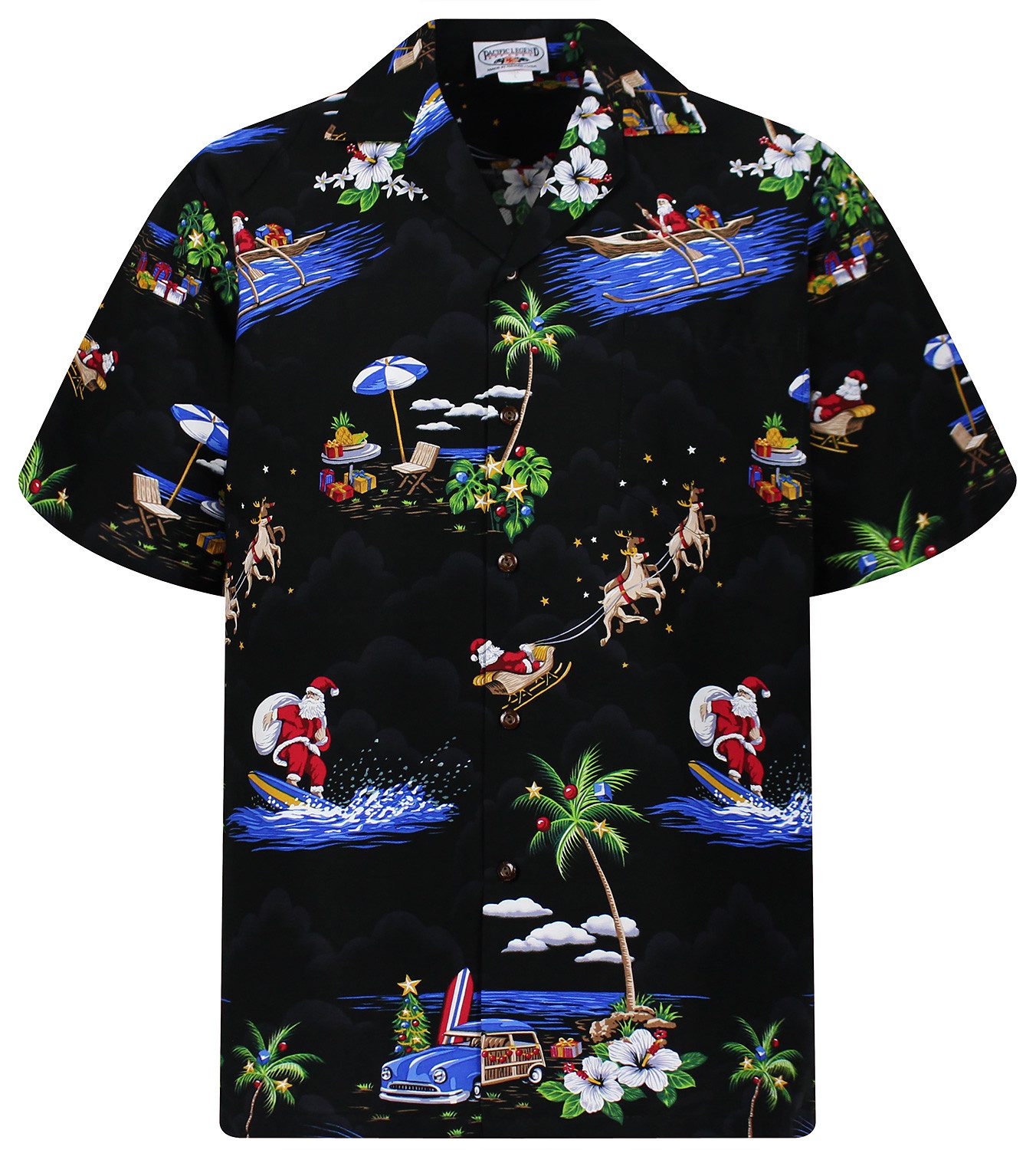 Hawaiihemd Christmas Allover Original Hawaiihemd mit 100% Kokosnuss-Knöpfen