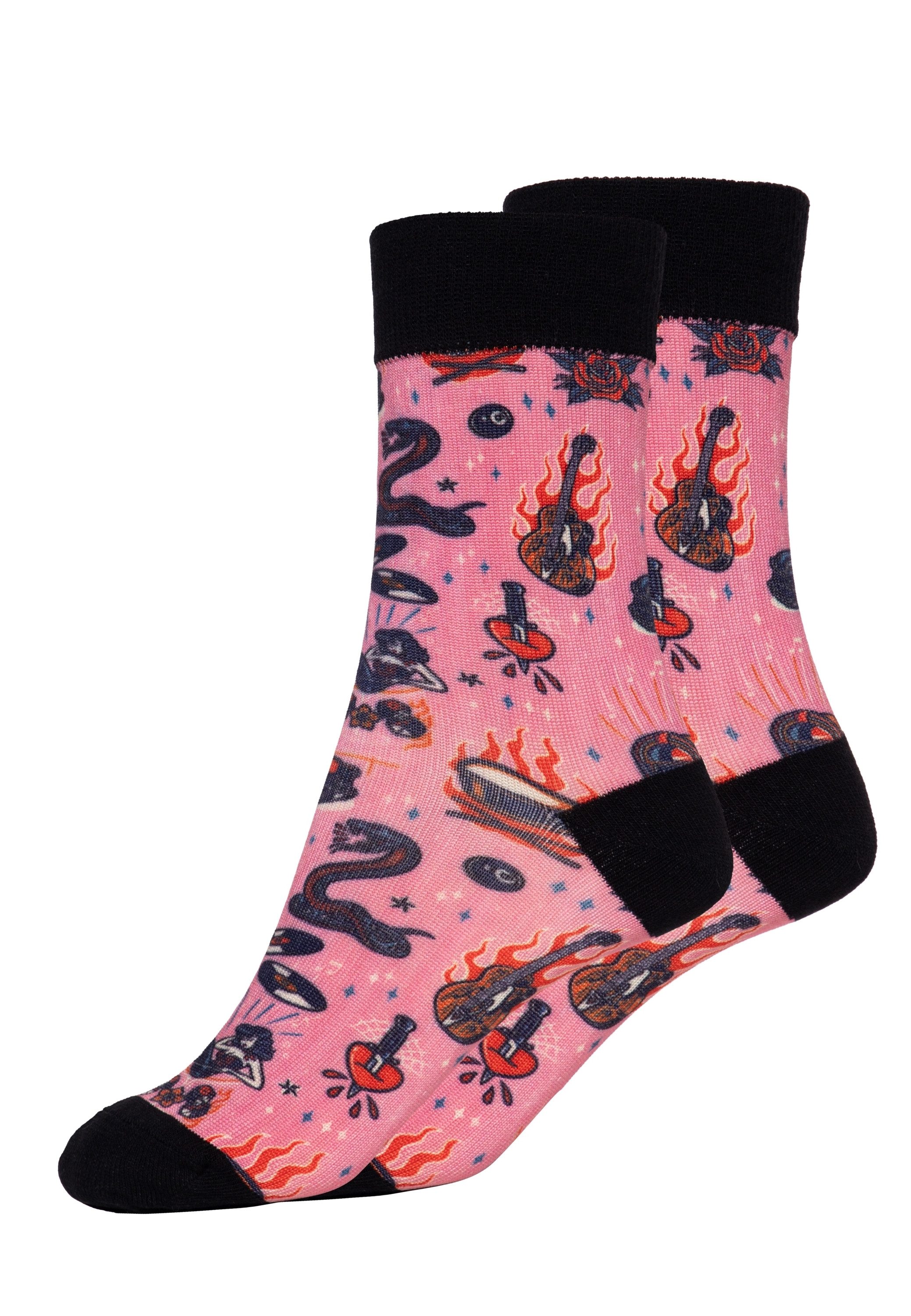 QueenKerosin Socken Rock 'n' Roll mit Oldschool-Motiven
