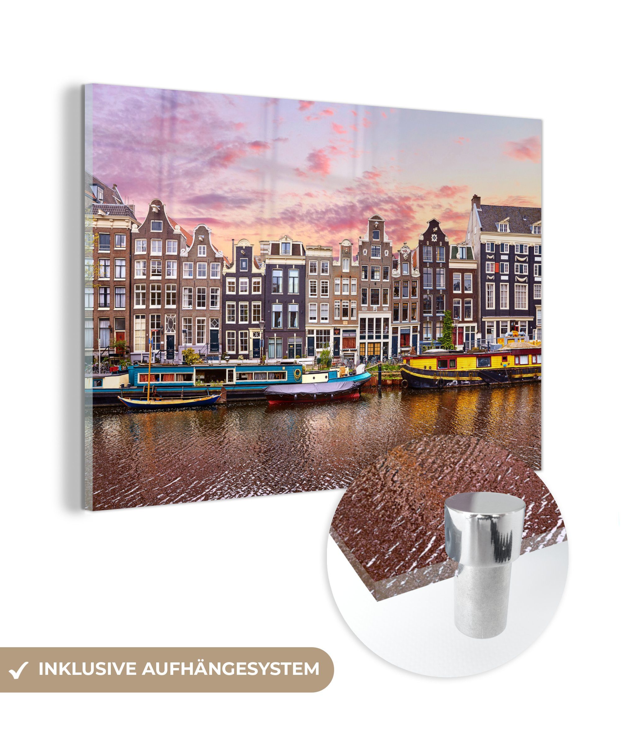 MuchoWow Acrylglasbild Amsterdam - Häuser - Grachten, (1 St), Acrylglasbilder Wohnzimmer & Schlafzimmer | Bilder