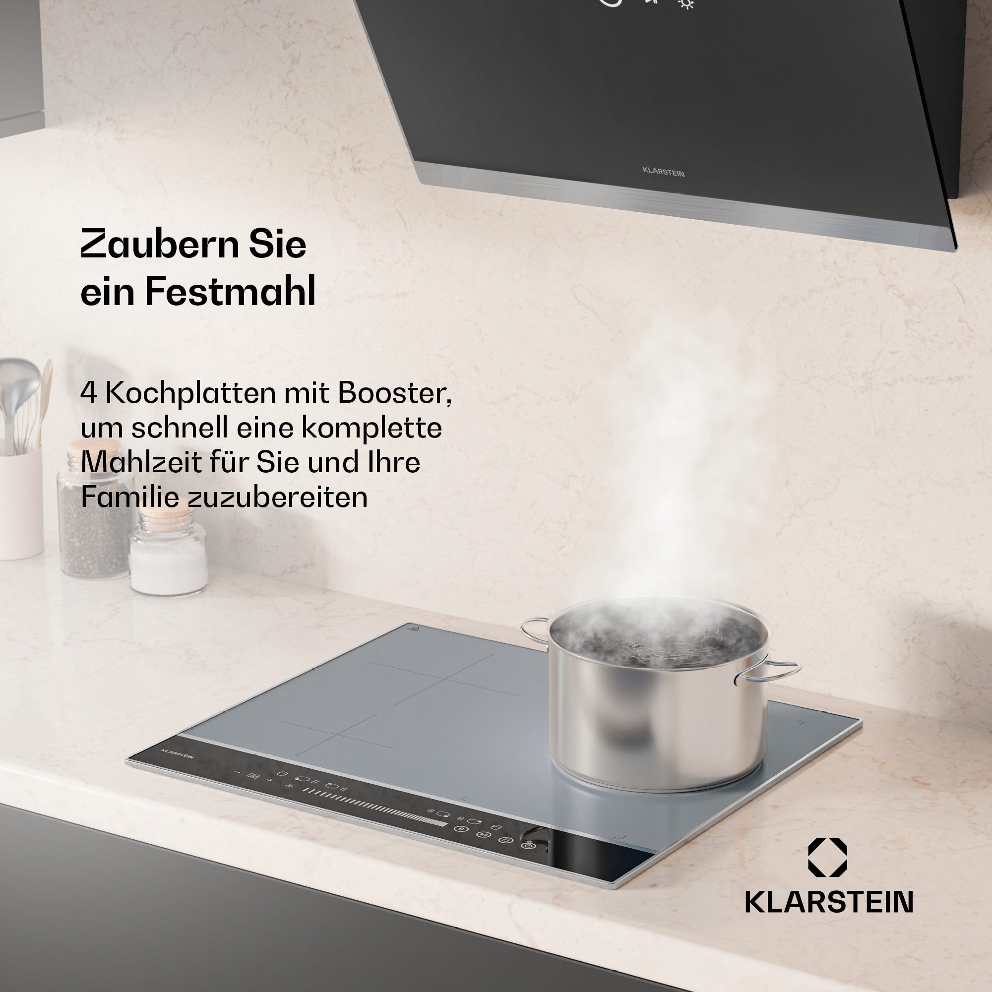 Klarstein Induktions-Kochfeld DualTone Hybrid, Elektrische Kochfelder 4 Kochzonen Flex 7200 W Touch Timer