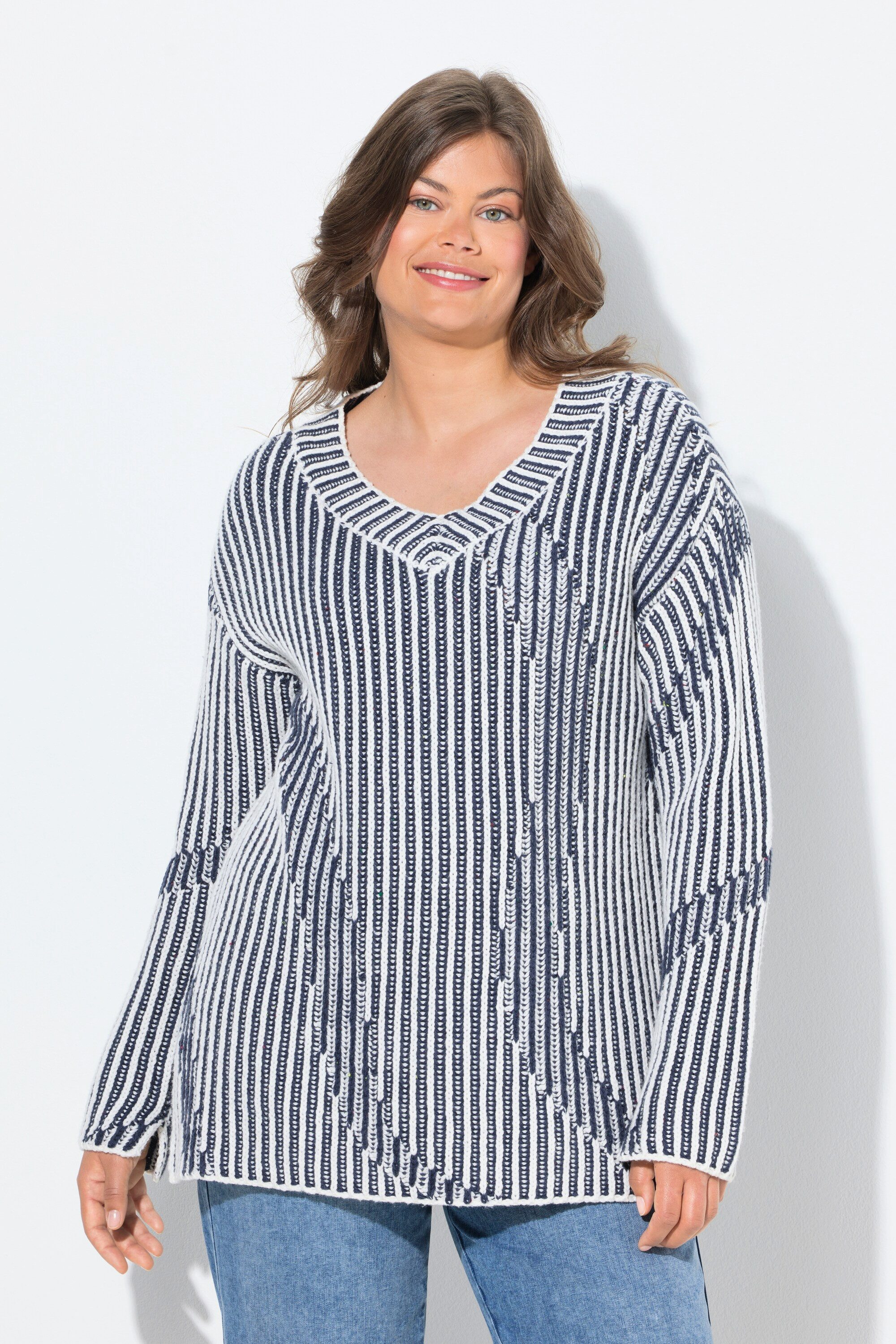Strickpullover Strickpullover V-Ausschnitt Langarm