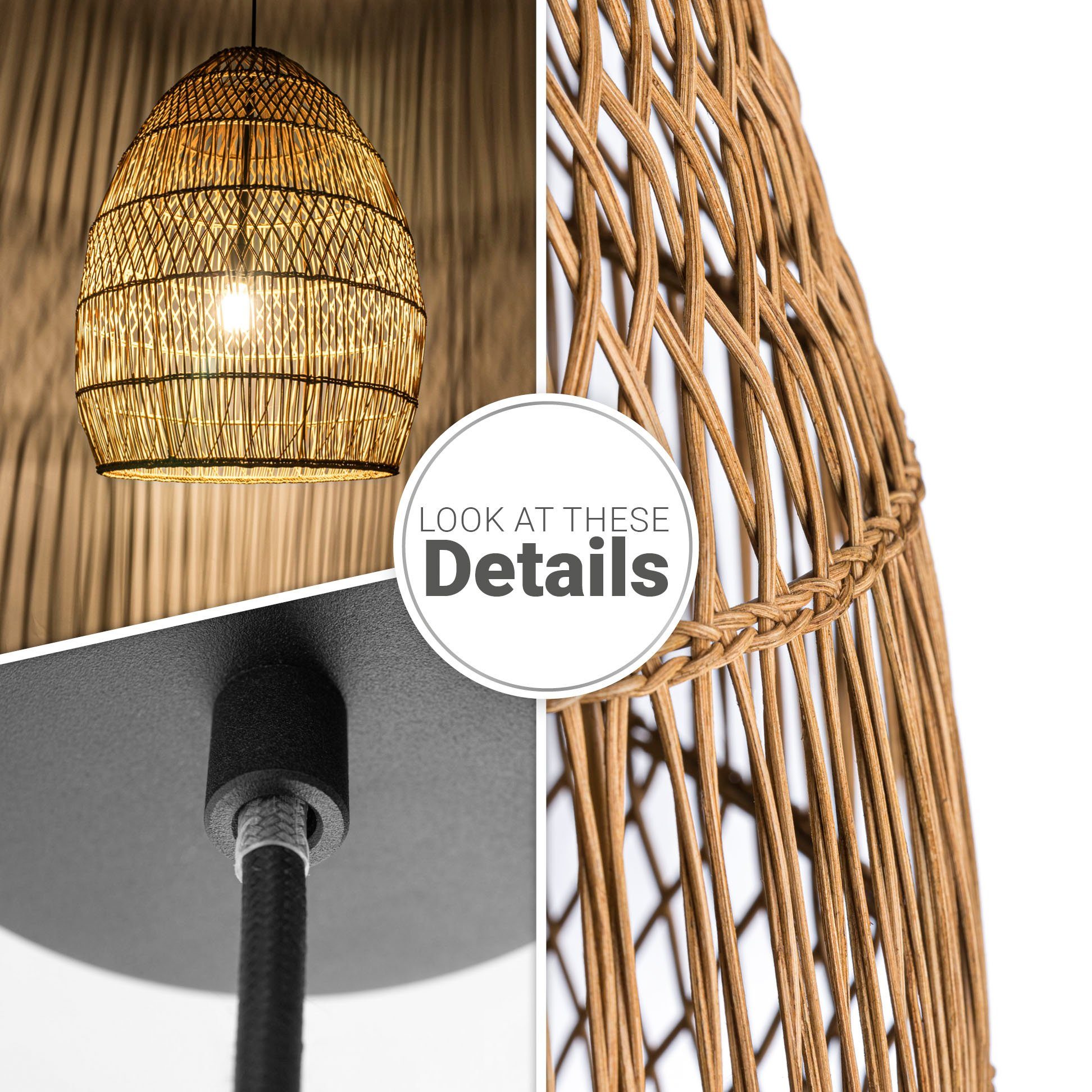 Paco Home Pendelleuchte VIHMO, ohne Wohnzimmer Leuchtmittel, Natur Korb LED Rustikal Pendelleuchte Boho Rattan E27