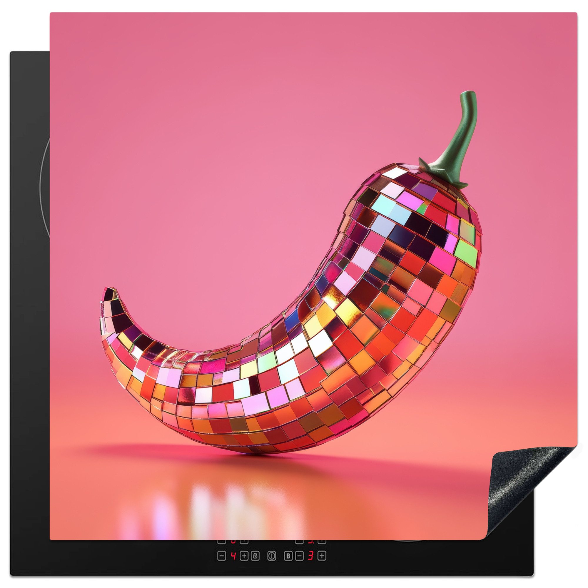 MuchoWow Herd-Abdeckplatte Paprika - Disco - Rot - Glitzer, Vinyl, (1 tlg), Cerankochfeld Abdeckung, Herd Abdeckplatten Vinyl, 58x59 cm