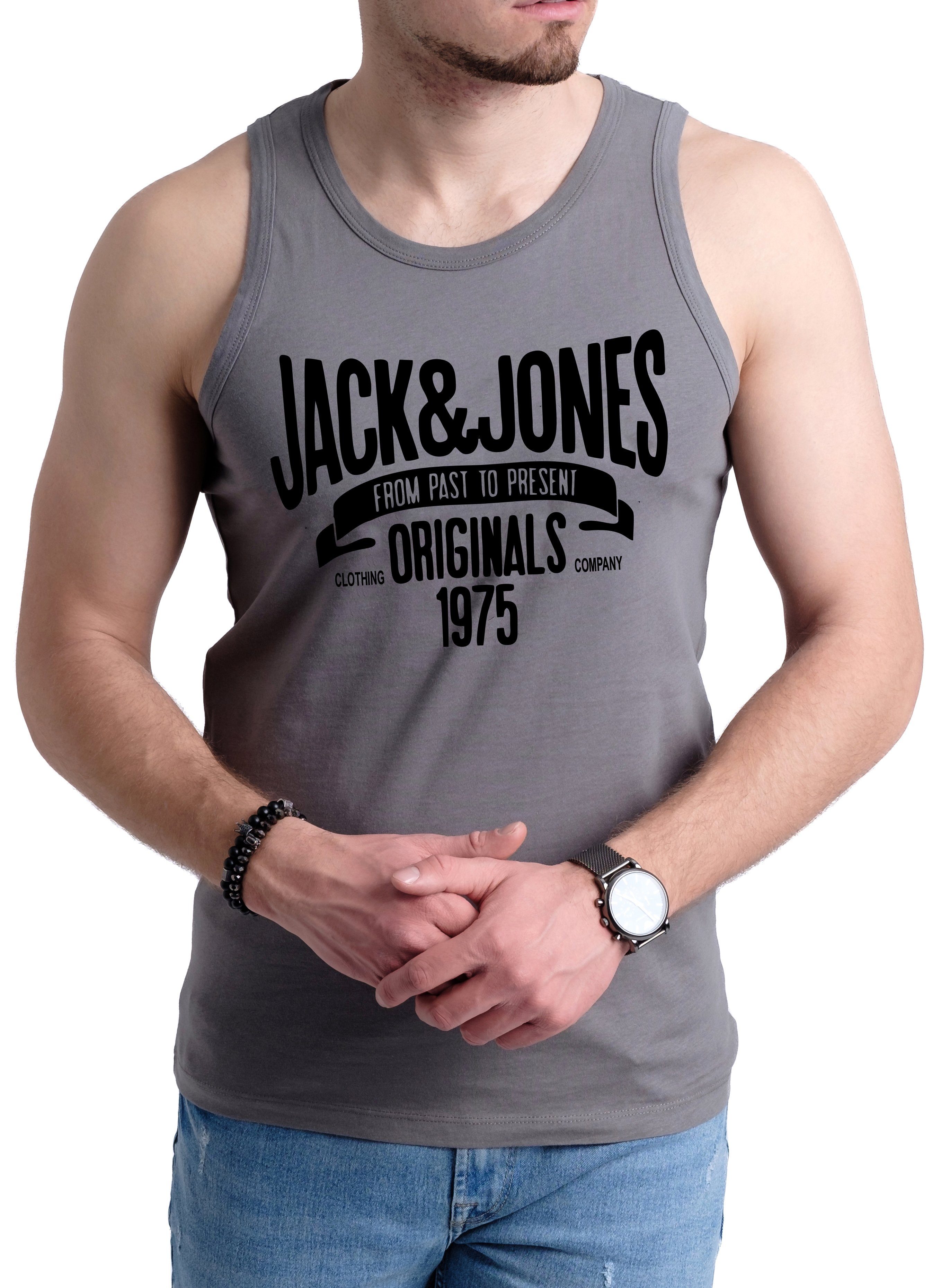 Rundhalsausschnitt, unifarbe, Print Asphalt-OPT3 Jones Jack & in Tanktop (3er-Pack) mit vorne mit