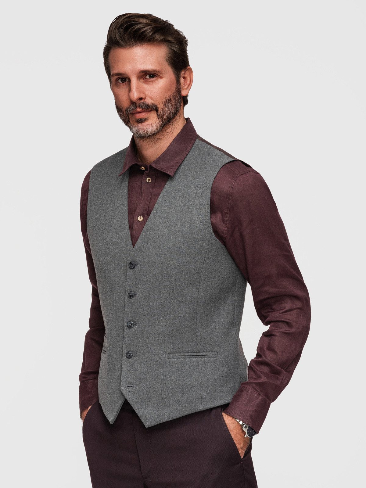 OMBRE Anzugweste Gilet V64 V-1 beige S Dunkelgrau XL (kein Set, 1-tlg) in Unifarbe