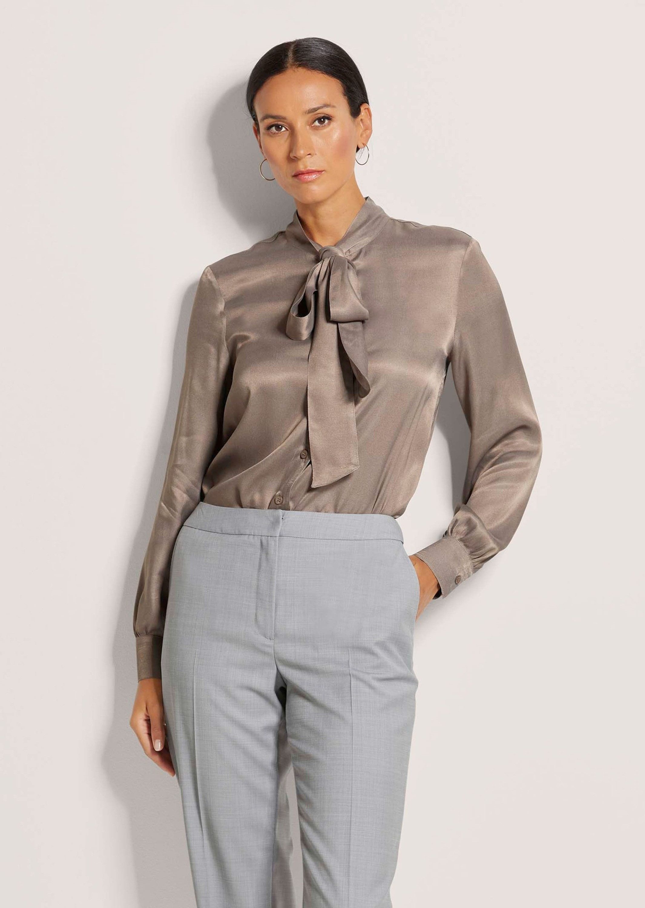 Langarmbluse Satinbluse mit Schluppe