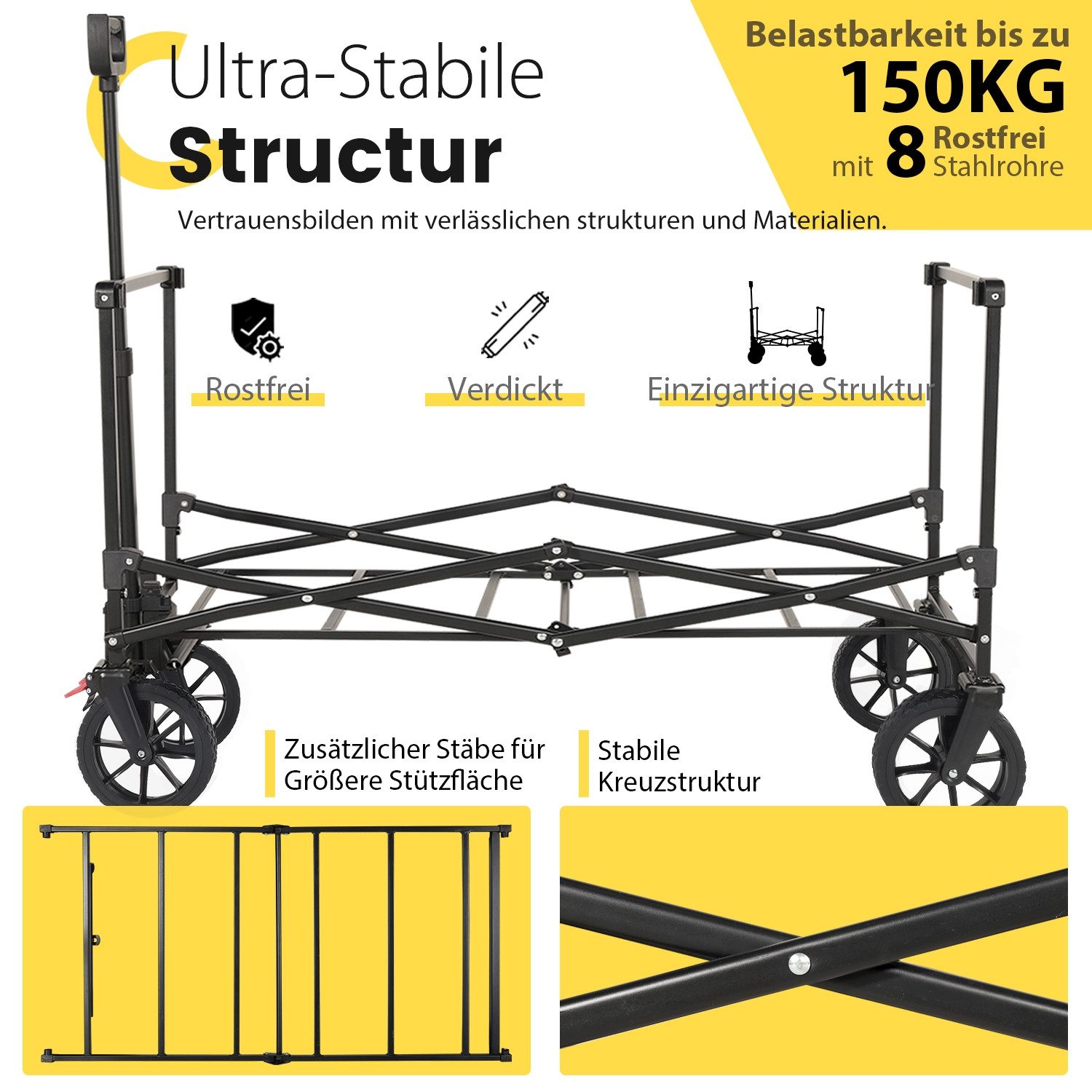 Sekey Bollerwagen 160L 150KG Bollerwagen Faltbar Handwagen mit Bremsen Camping Einkaufen, Klappbar Transportwagen Geländetauglich Gartenwagen