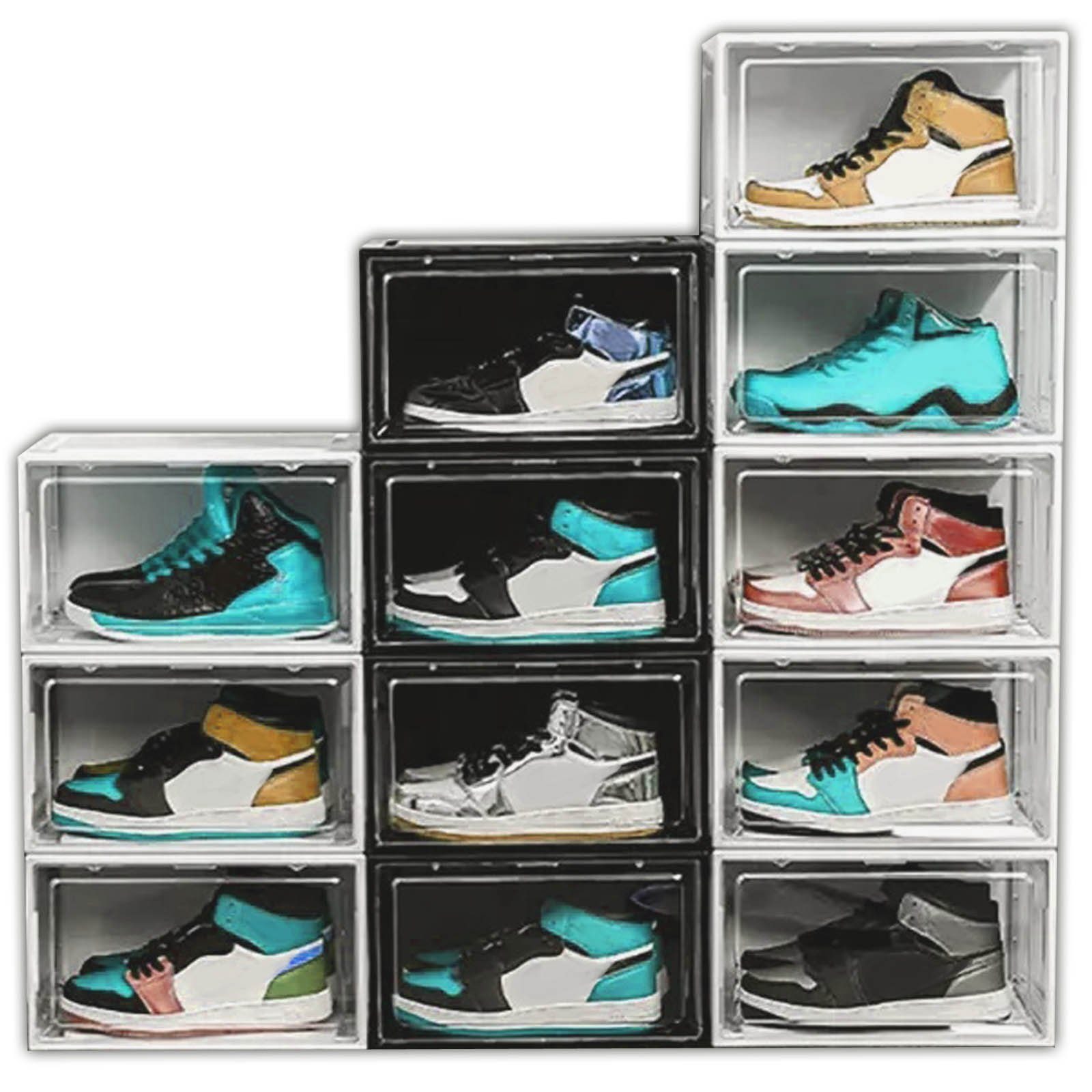 HAC24 Schuhbox Schuhorganizer Aufbewahrungsbox Stapelbar Kunststoffbox Schuhkarton (Set, 3 St), bis Gr.47