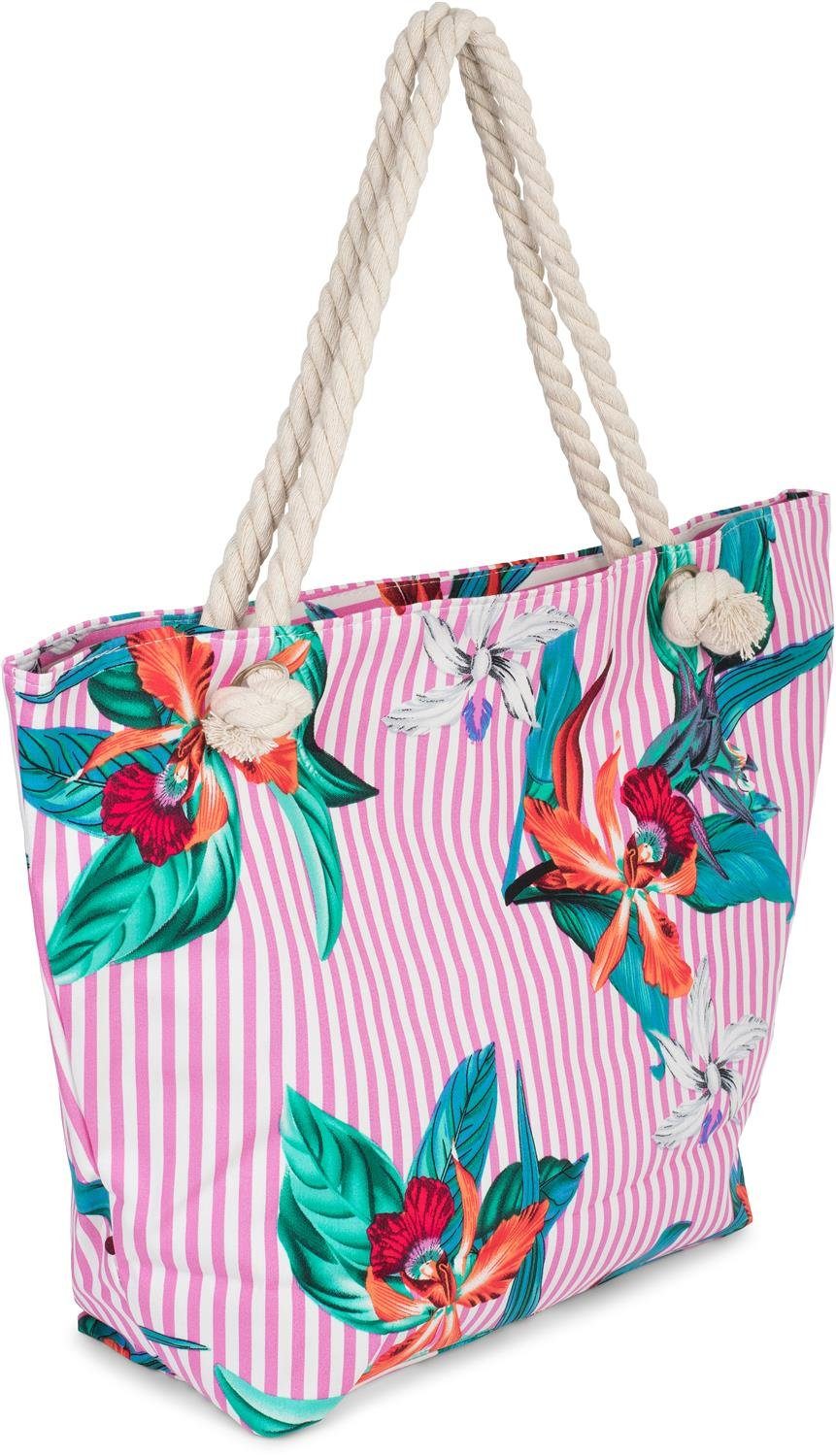 Damen Strandtaschen styleBREAKER Strandtasche, Strandtasche mit Streifen und Orchideen