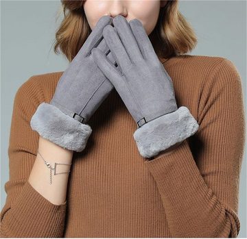Rouemi Lederhandschuhe Damen-Mode-Handschuhe, warme Plüsch-Wildleder-Handschuhe