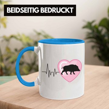 Trendation Tasse Trendation - Wilschwein Herzschlag Tasse Geschenk für Jäger Jagd Hobby