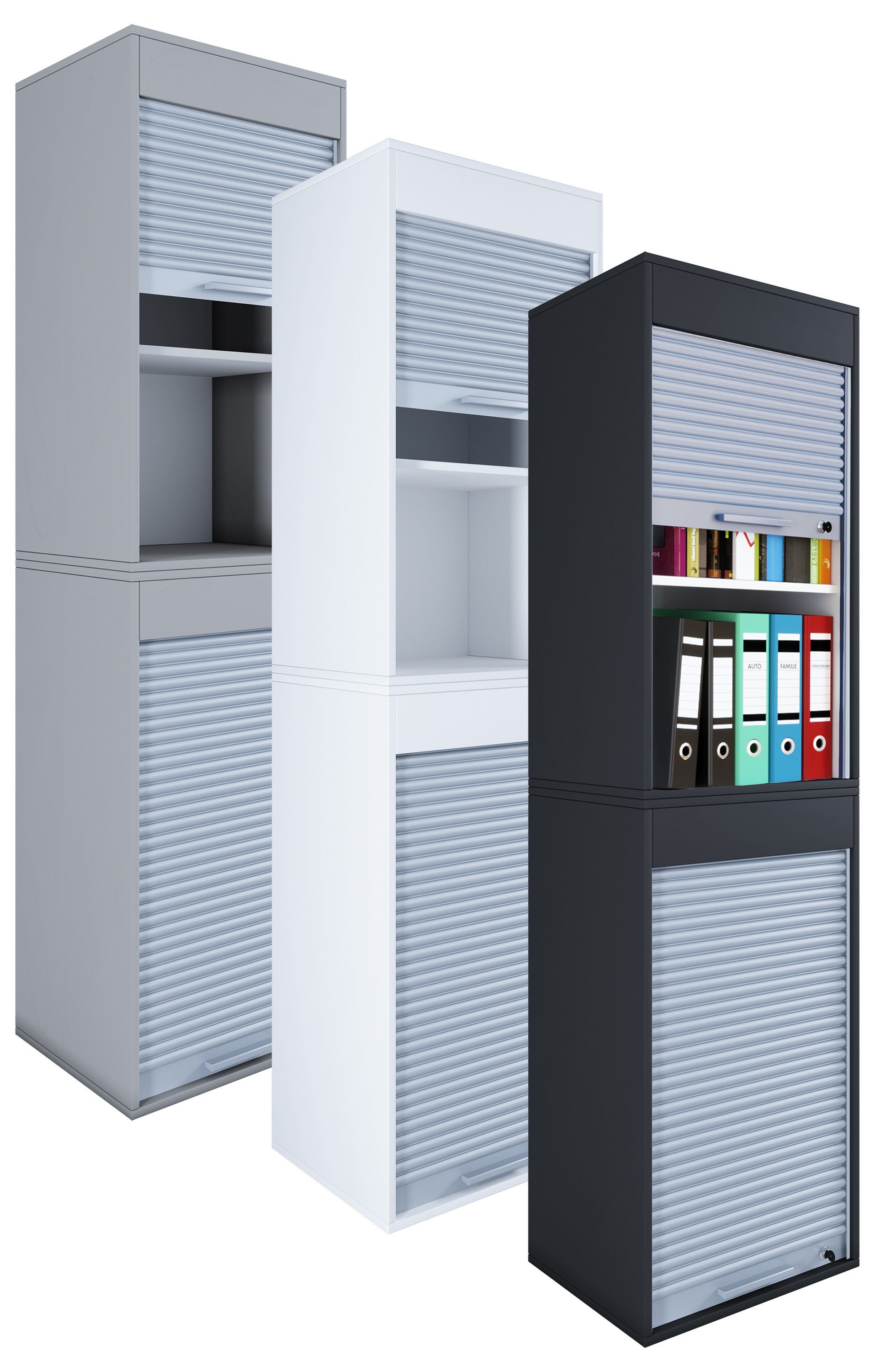 Aktenschrank Aktos (1-St) Rollladen XL Holz Büroschrank Aktenschrank VCM Weiß