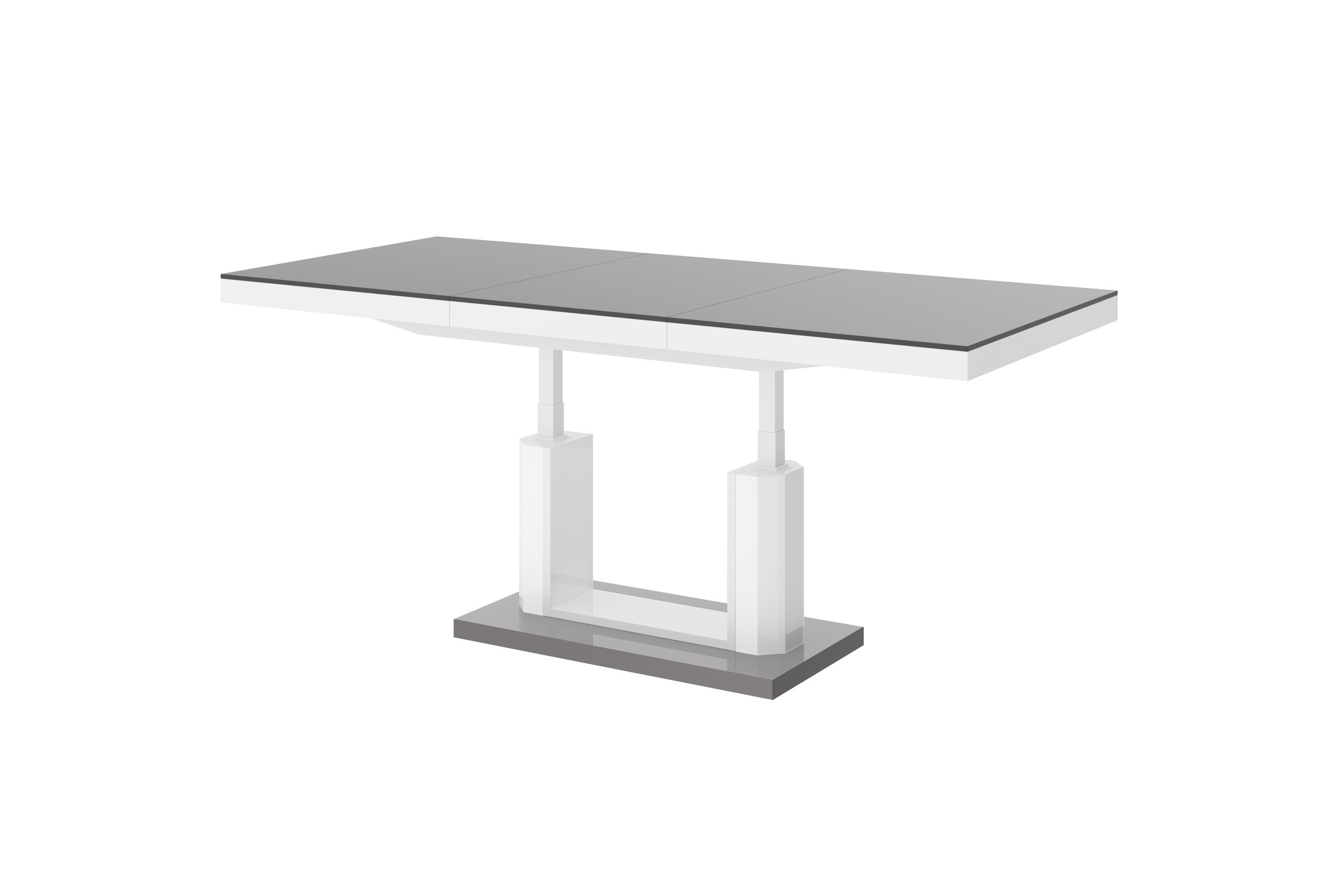 designimpex Couchtisch H-120 Grau / Weiß Hochglanz stufenlos höhenverstellbar ausziehbar