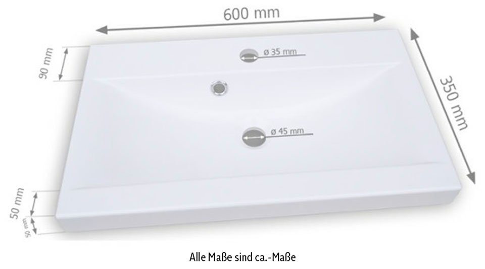 XL Badezimmer Matera Waschbecken Unterschrank Weiß 60cm Hochglanz Anthrazit (4-St), Set / welltime Badmöbel-Set Lorca Lorca, Badmöbel