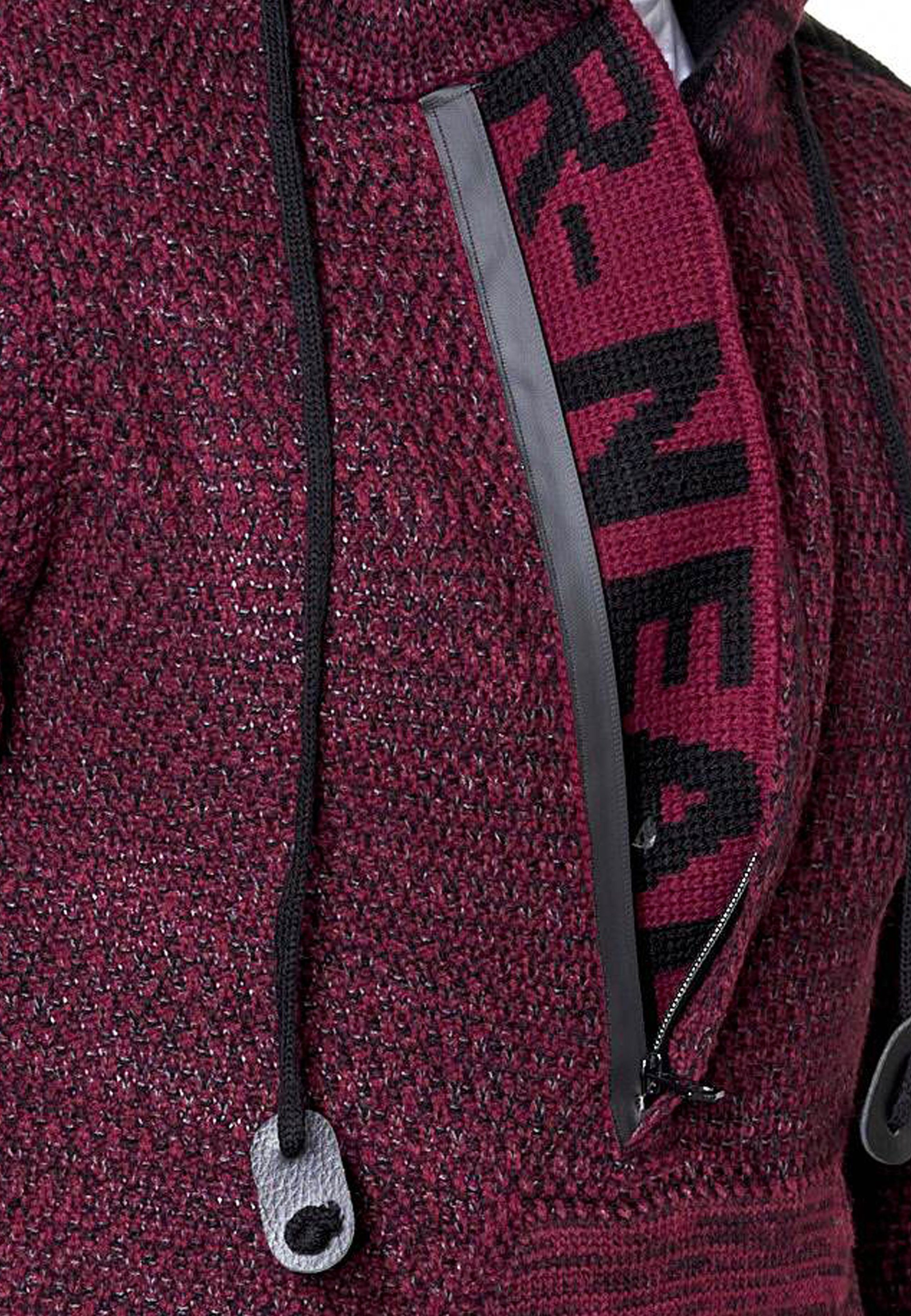 Kapuzensweatshirt Neal Rusty praktischem Reißverschluss weinrot mit Knitwear