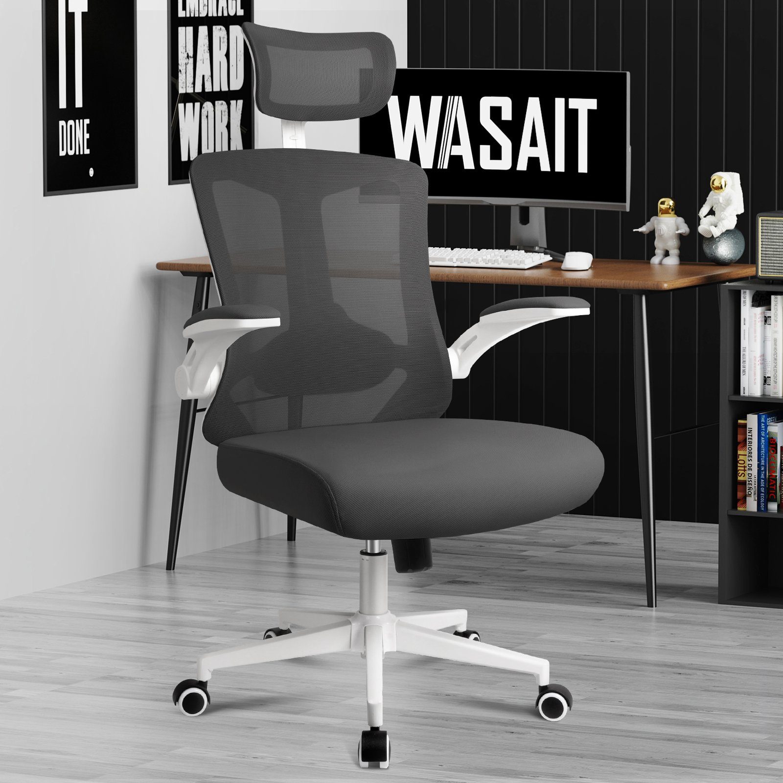 UISEBRT Bürostuhl Bürostuhl Ergonomischer Chefsessel Schreibtischstuhl Drehstuhl, 200kg Schwarz Belastbar