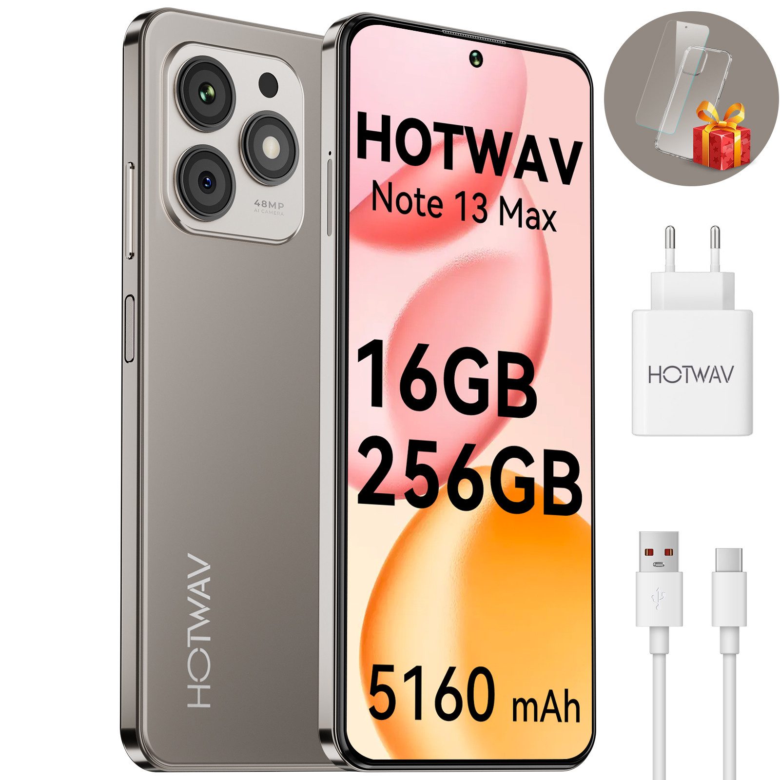 HOTWAV Note 13 Max Handy, 16+256 GB/1 TB Smartphone, Android handy, Smartphone (16,7 cm/6.8 Zoll, 256 GB Speicherplatz, 48 MP Kamera, Smartphone ohne Vertrag, Günstige Smartphone, 5160 mAh)