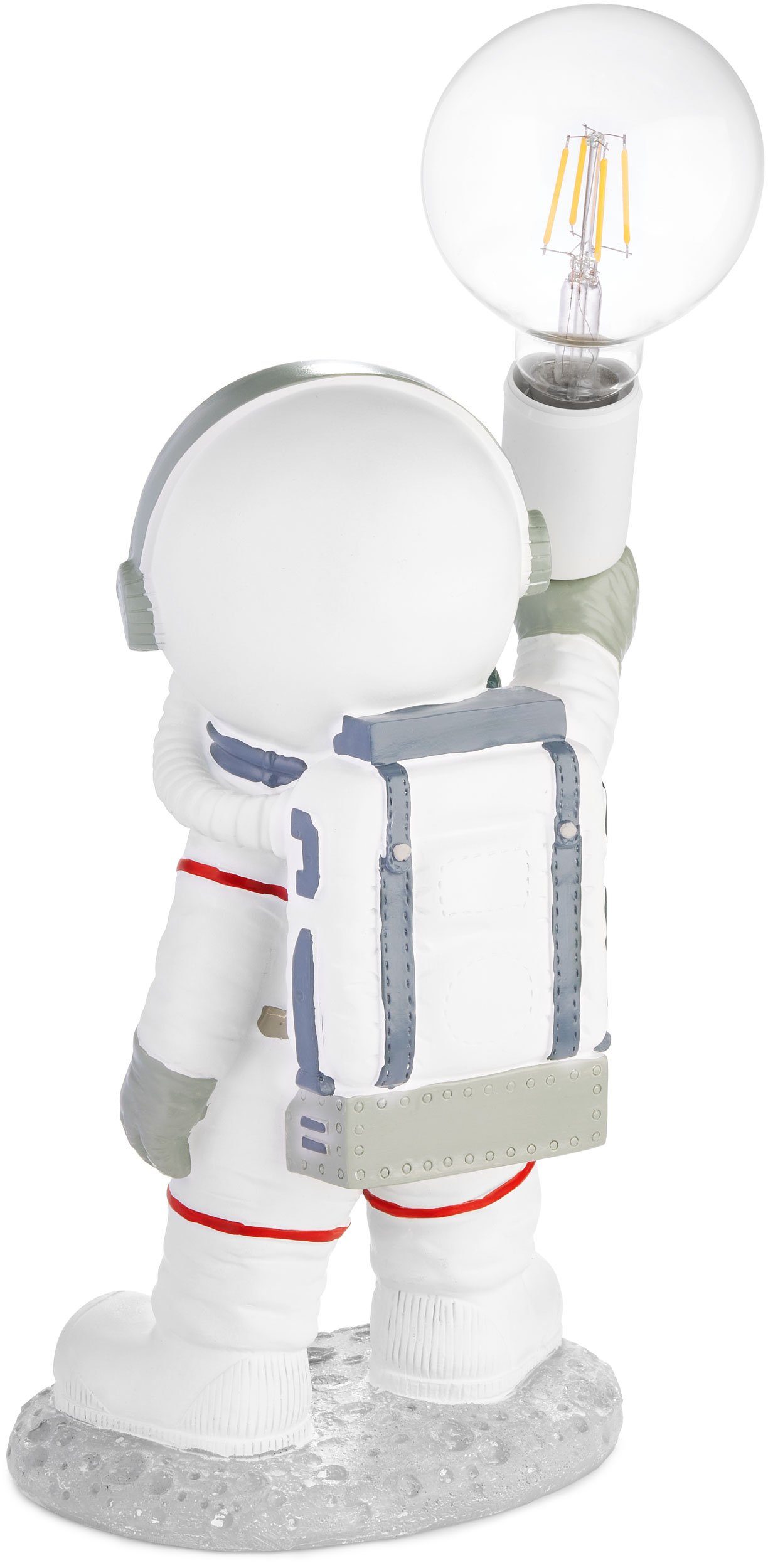 BRUBAKER Nachttischlampe Astronauten Tischlampe - 40 cm Weltraum Nachttischlampe, mit E27 Fassung und USB-C Stecker, ohne Leuchtmittel, Handbemalte Raumfahrt De – Bild 4 von 5