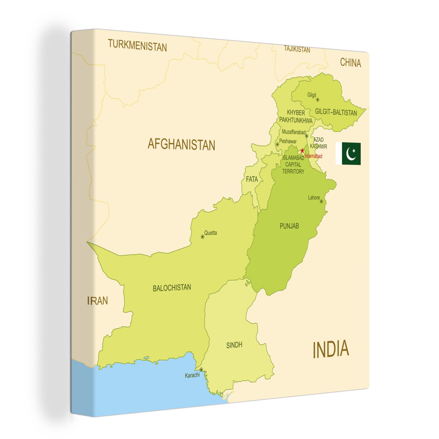 OneMillionCanvasses® Leinwandbild Illustration der Karte von Pakistan und seinen Provinzen, (1 St), Leinwand Bilder für Wohnzimmer Schlafzimmer