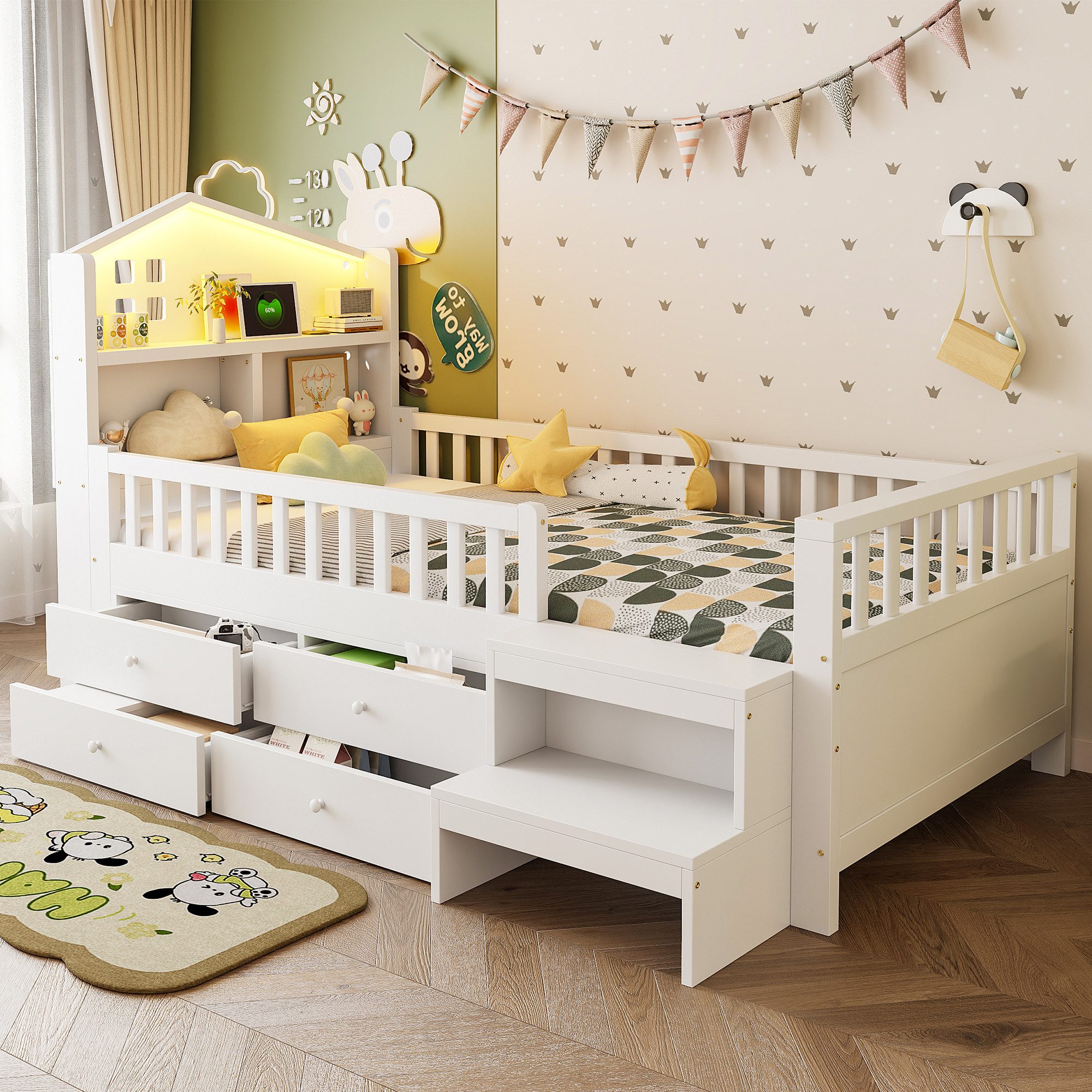 OKWISH Kinderbett Stauraumbett Holzbett (mit Sicherheitsgitter, günstig online kaufen