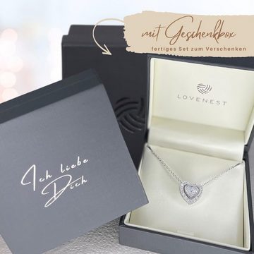 LOVENEST Herzkette Herzkette 3-in-1 Silber 925 Damen *Ich Liebe Dich* Herz-Anhänger (Silberkette Anhänger Geschenke für Frauen Weihnachtsgeschenk Freundin, Geschenkset Damenkette Weihnachten Set), Sie Geburtstag Hochzeitstag Liebesbeweis Liebesgeschenk Herz Schmuck